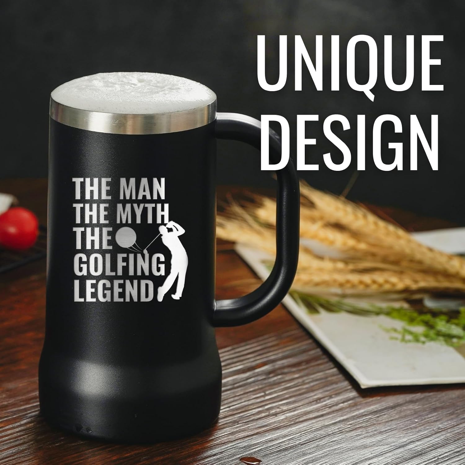 Onebttl Golf Gifts for Men - 24oz Stainless Steel Beer Mug With Handle and Lid - Stein Tumbler for Golf Lovers, Dad - Father's Day, Christmas - Man Myth Legend - Image 6