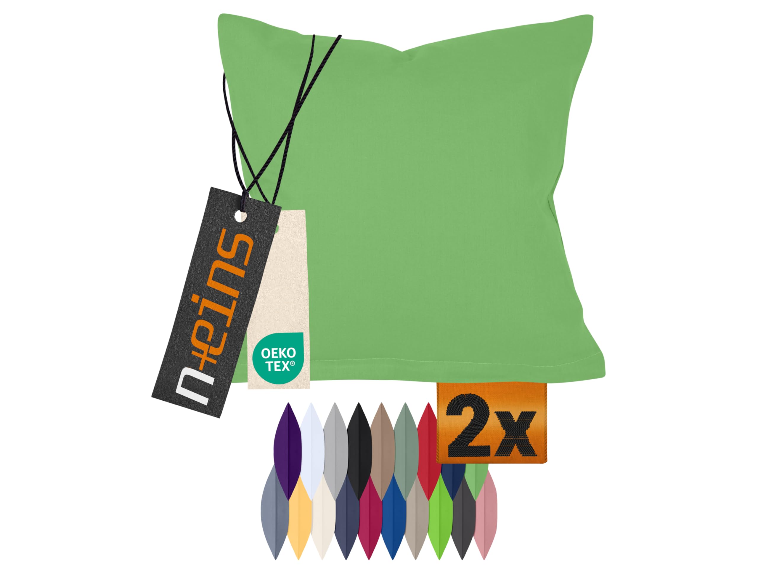npluseins Doppelpack Baumwoll-Kissenbezüge - Moderne Wohndekoration in schlichtem Design 317.361, 30 x 50 cm, grün