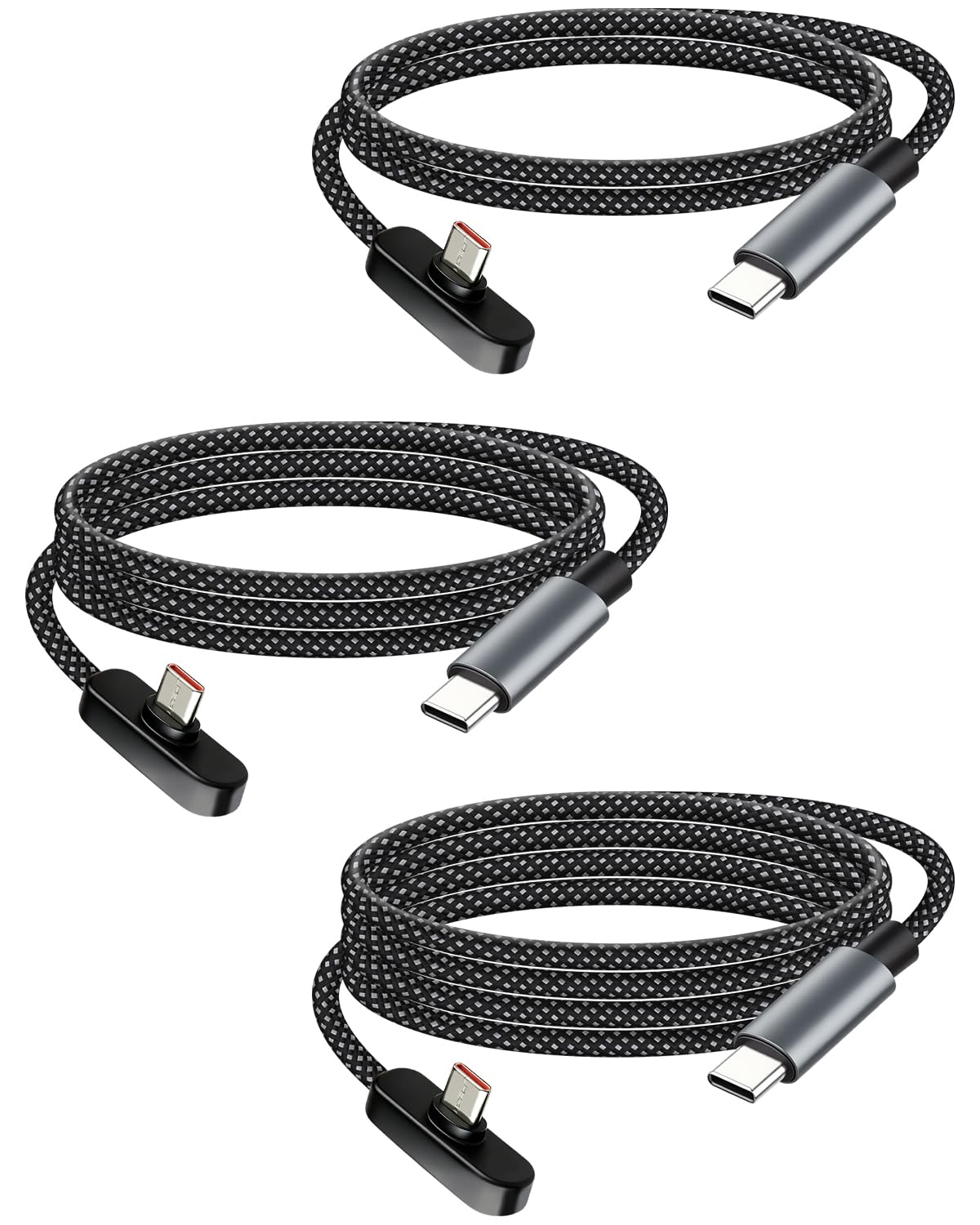Кабель USB-C — USB-C 60 Вт, комплект из 3 шт. (1 м/1,5 м/2 м) с угловым разъемом 90 градусов, быстрая зарядка 3 А, зарядный кабель