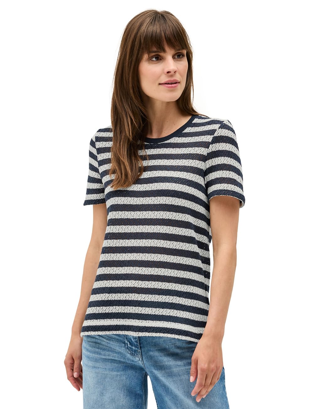 Damen Gestreiftes Ajour T-Shirt