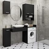 AKORD | Armoire pour Machine à Laver | 64 x 98 x 50 cm | Meuble de Salle de Bain | Étagère pour Machine à Laver | Noir & Noir - 6