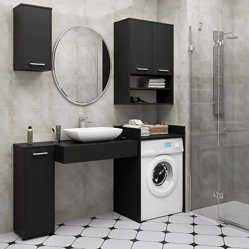 AKORD | Armoire pour Machine à Laver | 64 x 98 x 50 cm | Meuble de Salle de Bain | Étagère pour Machine à Laver | Noir & Noir - 6