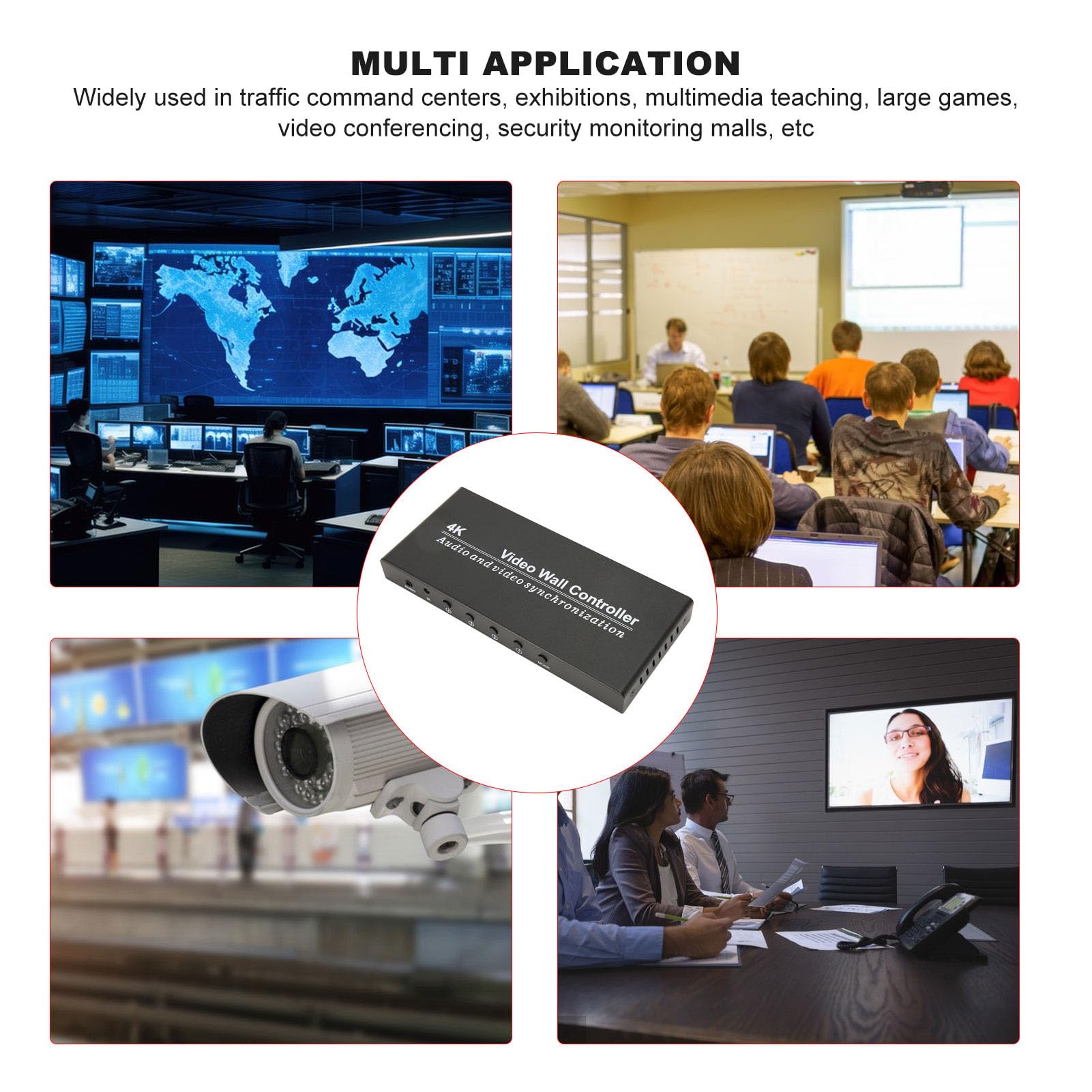 [9 Modos] Controlador de Pared de Video 2x2 Entrada 4K 1 en 4 Salidas con Control Remoto, Resolución Ultra HD, Sonido Independiente, para Enseñanza Multimedia, Videoconferencias