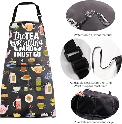 Miniatura 5 de MBMSO Tea Time Gifts - Delantal de fiesta de té con bolsillos con texto en inglés "The Tea is Calling and I Must Go", delantal de cocina con