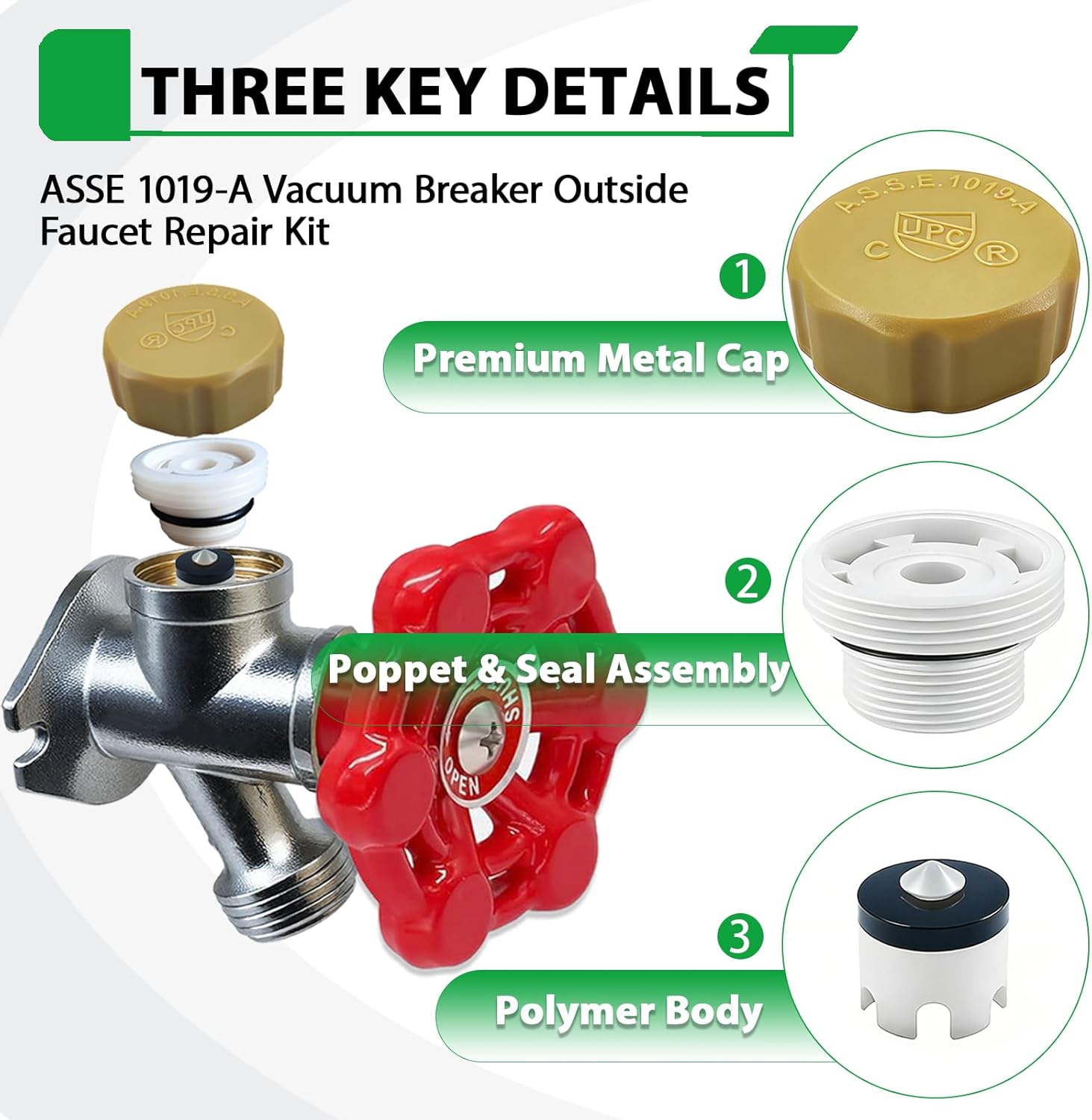 Anti-Siphon Industrial-control-valves Repair Kit， ASSE 1019-A Vacuum Breaker Check Valve Replacement Kits with Decorative Cover, Plastic Body,Plunger and O-Ring,1 Pack