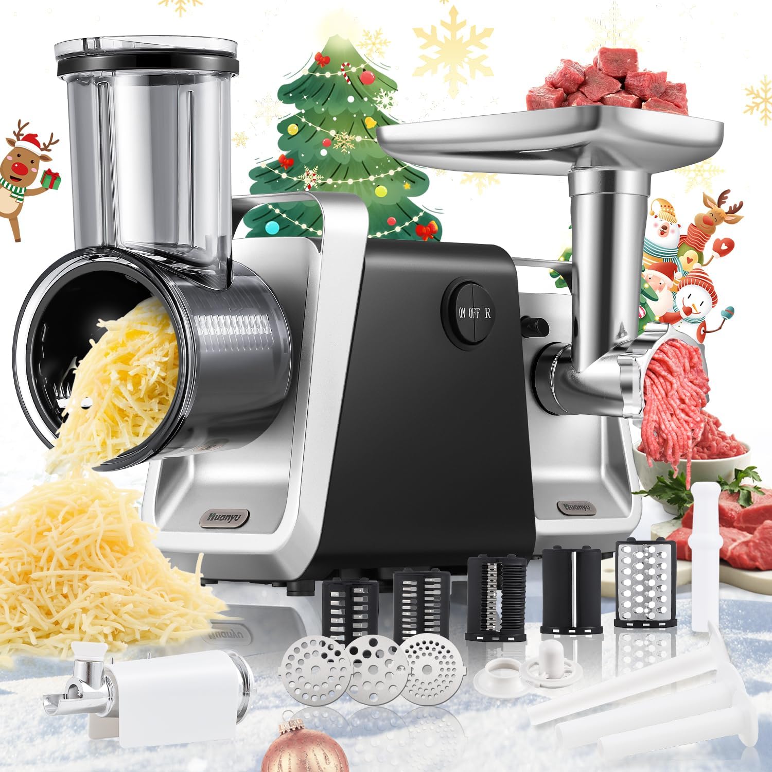 Huanyu Rallador eléctrico de queso, cortador de verduras, triturador de carne, picador multifuncional, todo en uno, profesional para ensaladas,