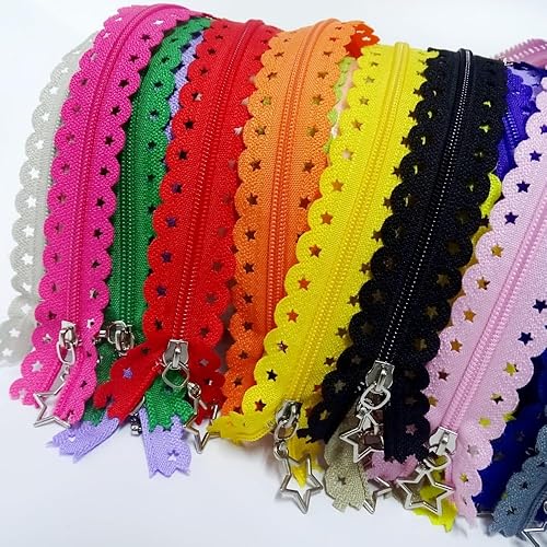 Miniatura 2 de 20 cremalleras de nailon en forma de estrella de varios tamaños, cierres de encaje cerrados para manualidades, costura, vestidos, bolsas de cama