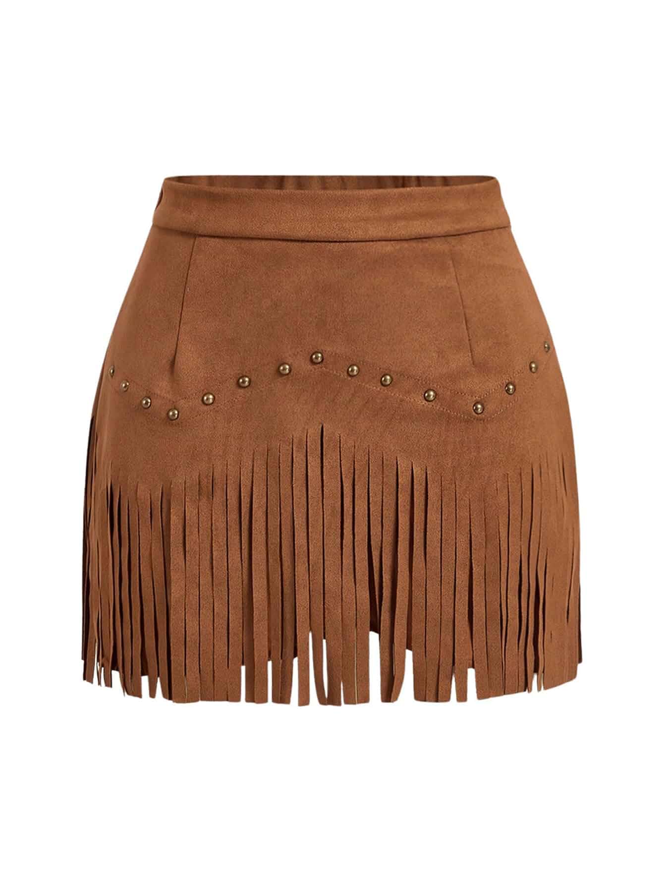 SweatyRocks Women's Suede Fringe Sexy Cowgirl Skirts Country Western Skirt High Waisted, Country Concert Outfit, Fringe Trim, Linning Short, Fringe Skirt