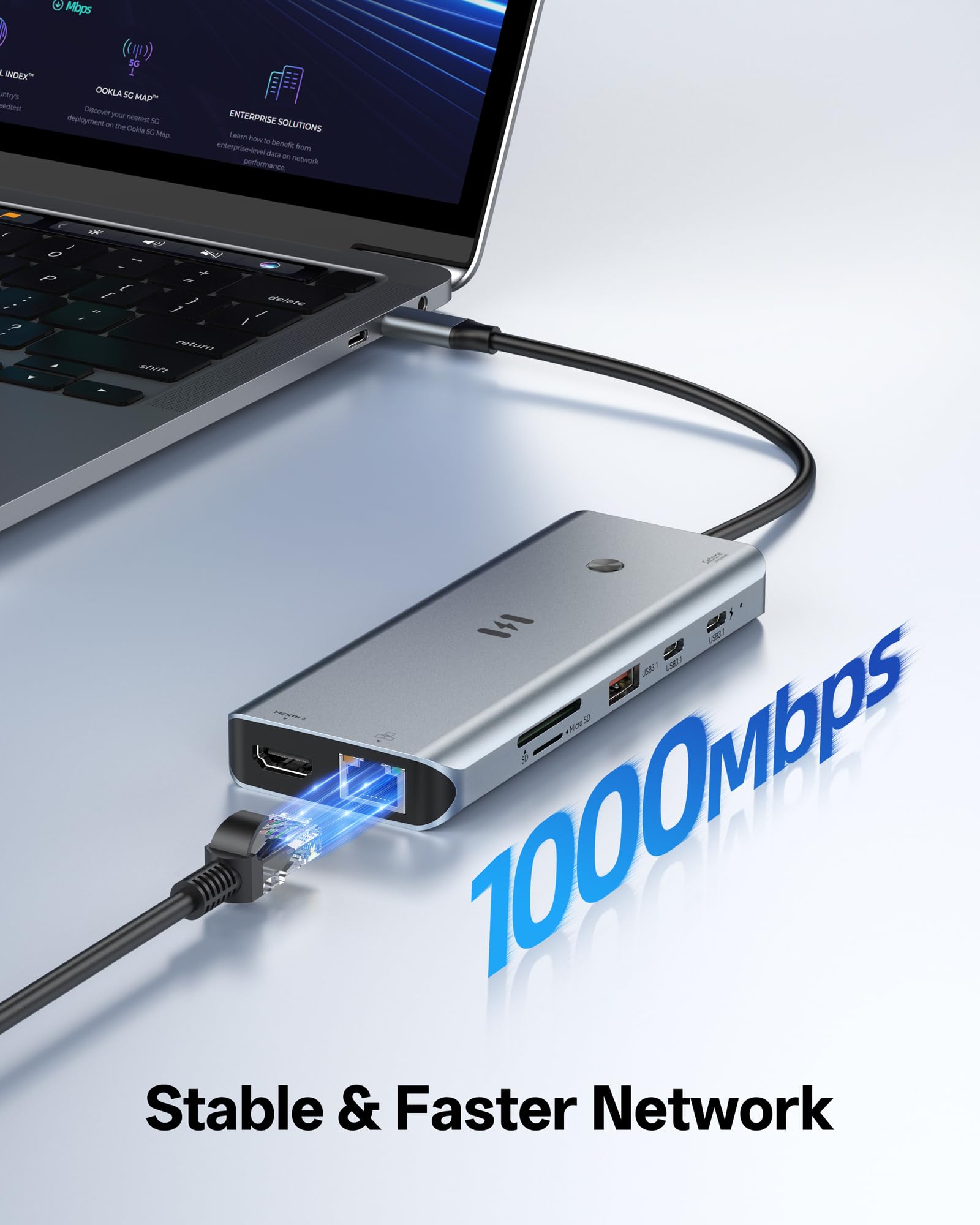 Stacja dokująca USB C 3 HDMI, 12 w 1, 3 monitory, potrójny wyświetlacz, 100 W PD, 10 Gbps USB A/C 3.1, RJ45 Ethernet, czytnik kart SD/TF do Dell/HP/Lenovo