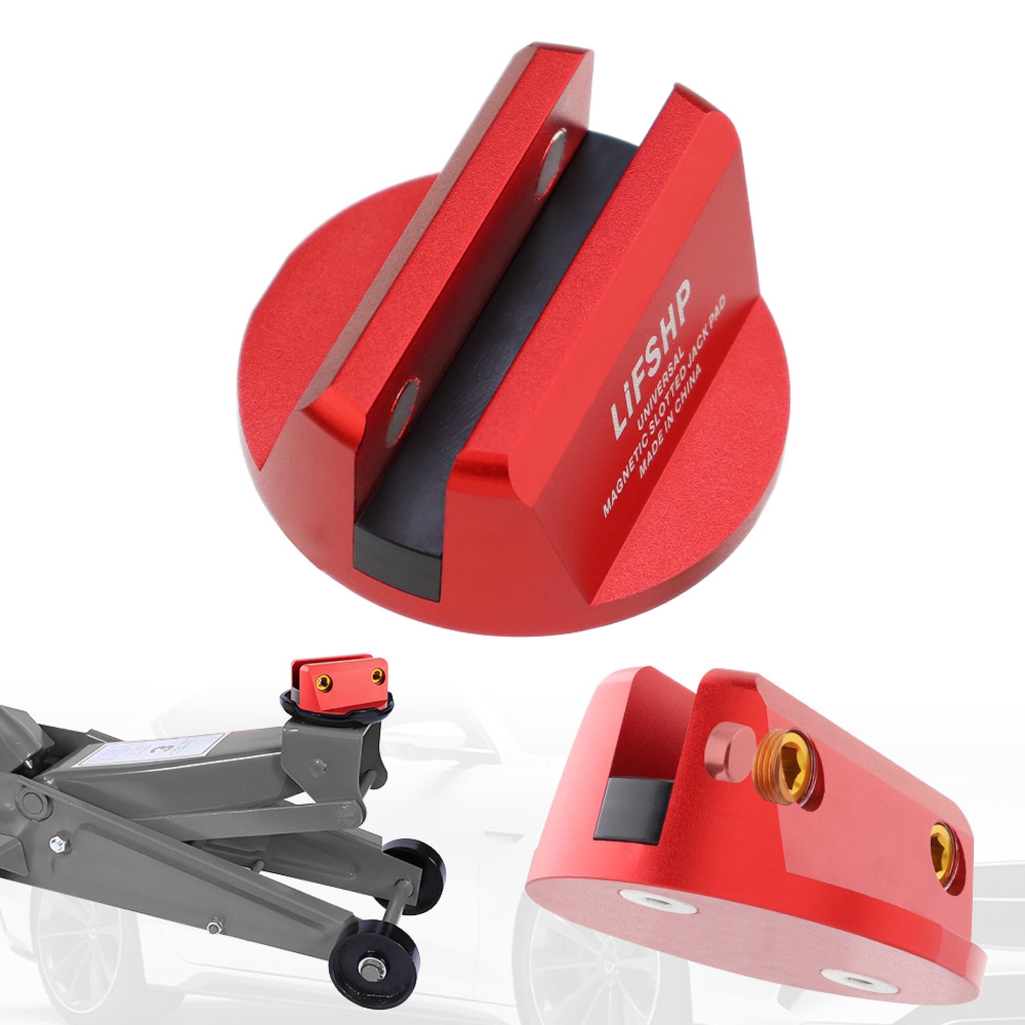 Universal Aluminum Magnetic Grooved Pinch Weld Jack Pad-Red
