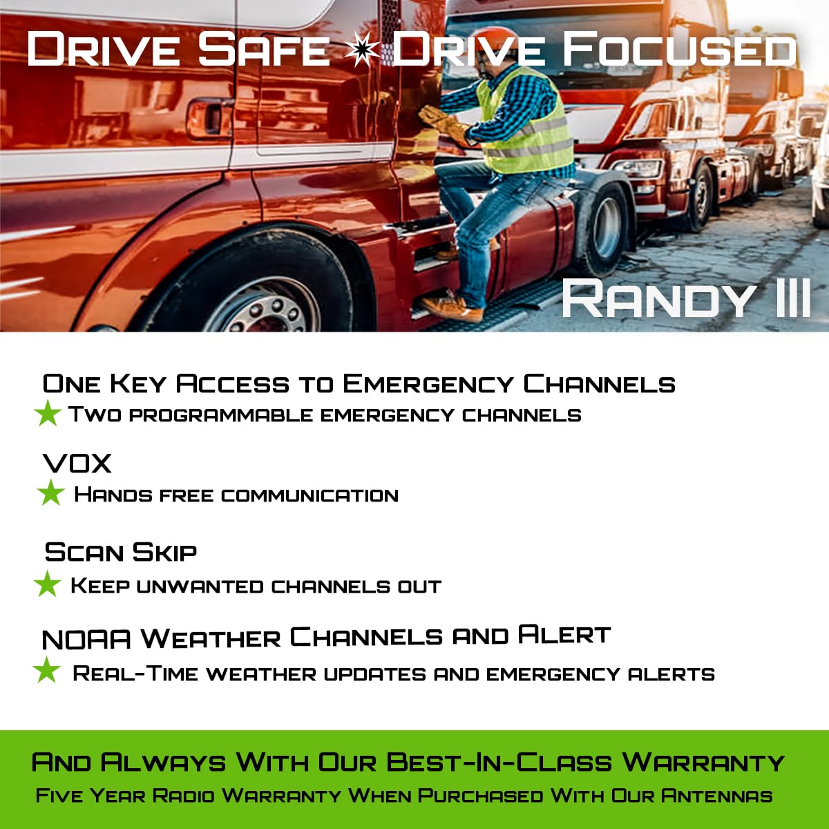 President Randy III FCC AM/FM Handheld CB Radio w/P Channels, NRC, Desktop Dock & Mobile Charge Module, 7Color Display, ASC, VOX, CTCSS/DCS, Weather Channel, Scan Skip, Flashlight, Key Lock (TXUS722)