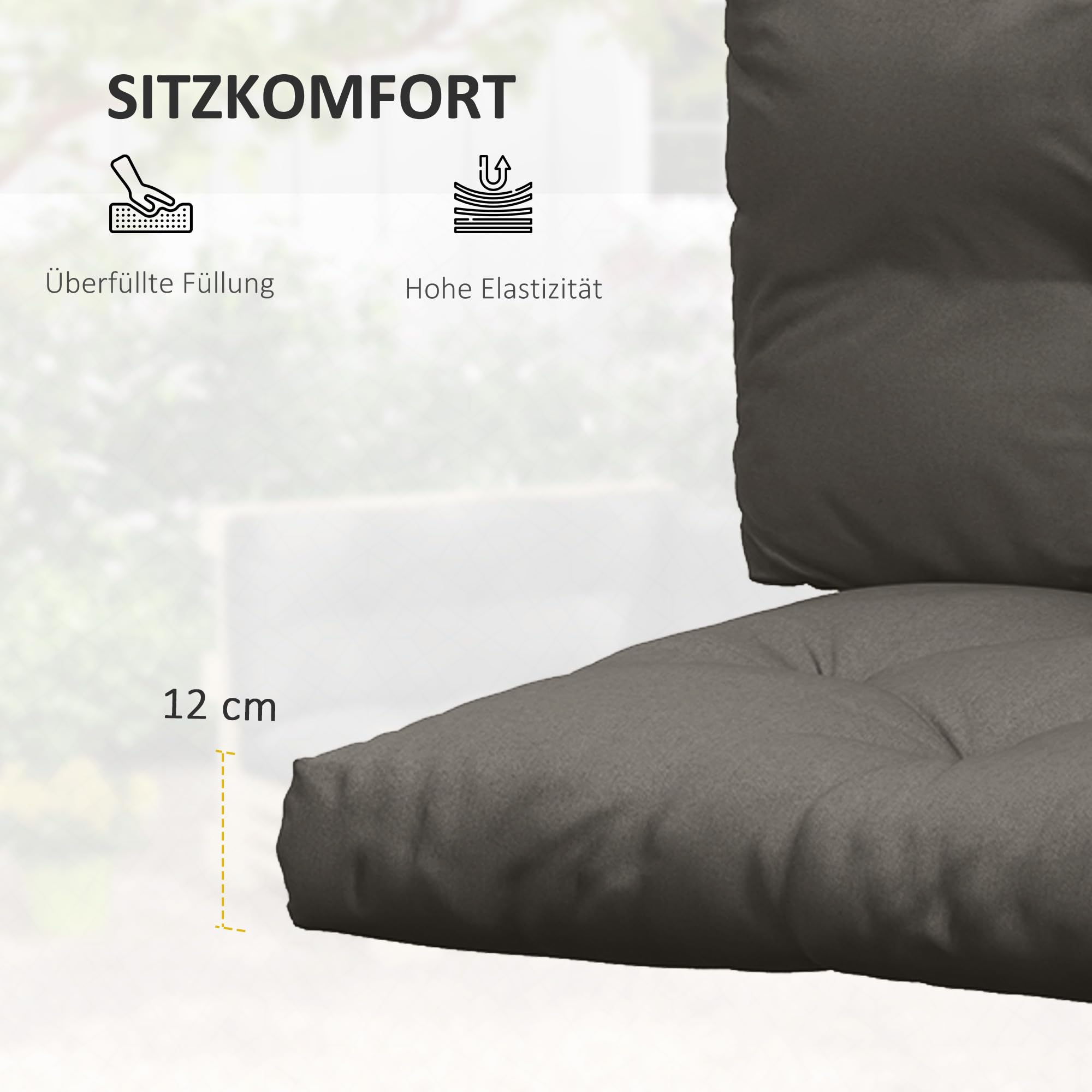 Outsunny 3 Sitzer Palettenkissen UV-Schutz120 x80 x 12 cm Dunkelgrau