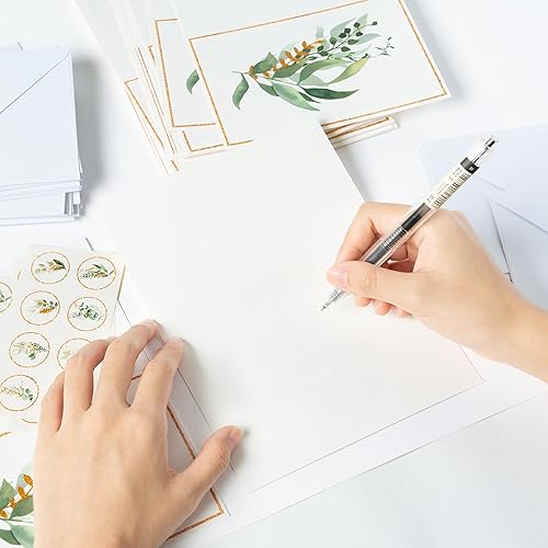 Miniatura 4 de BeYumi 85 tarjetas de felicitación doradas con sobres, calcomanías de acuarela, tarjetas de notas botánicas de acuarela con plantas verdes, tarjeta