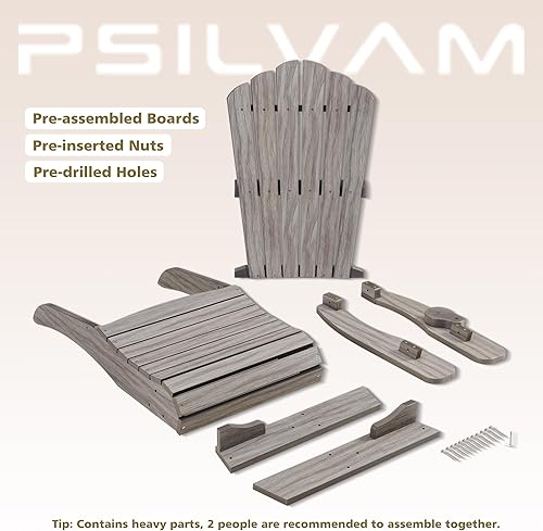 Miniatura 6 de Psilvam Silla Adirondack de gran tamaño, resistente a la decoloración y sin olor, sillas para hoguera de madera de polietileno con soporte para