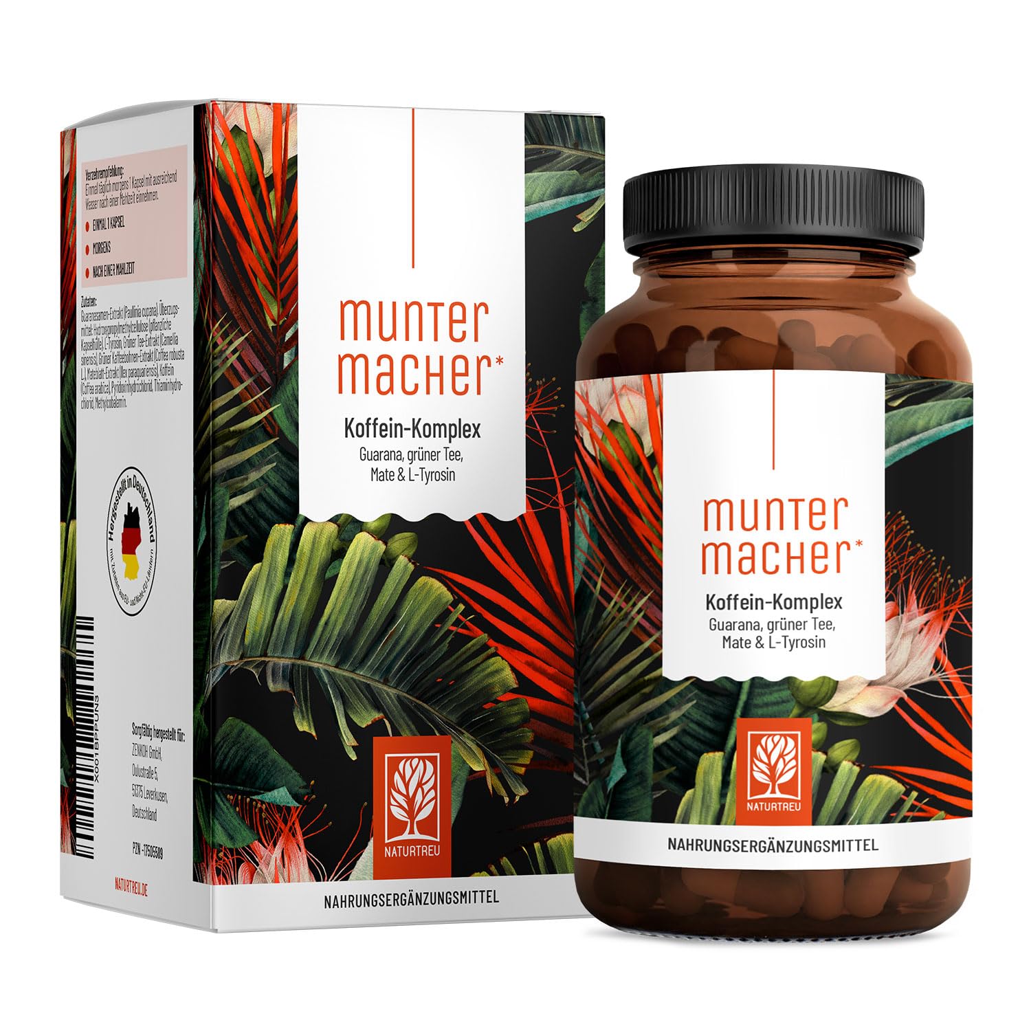 Guarana Kapseln mit Mate, Grüner Tee, Grüner Kaffee, L-Tyrosin & B-Vitaminen - Über 100mg Koffein - Koffeintabletten vegan & natürlich - Muntermacher 120 Koffein Kapseln hochdosiert