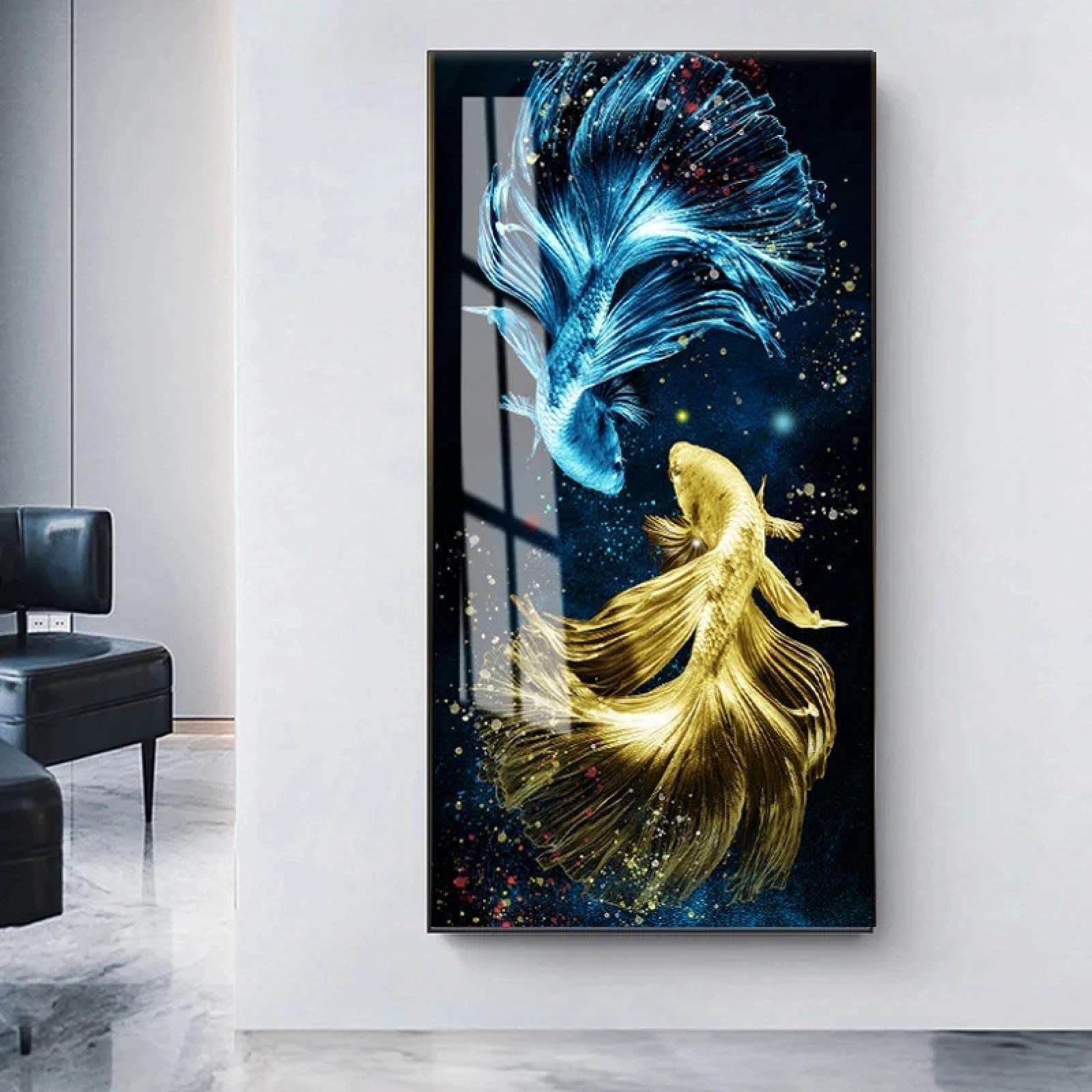 Koi Fish Feng Shui Carp Lotus Pond Lienzo Pintura Carteles e impresiones modernos Cuadro de arte de pared enmarcado para sala de estar 60x120cm (24x47in) Con marco