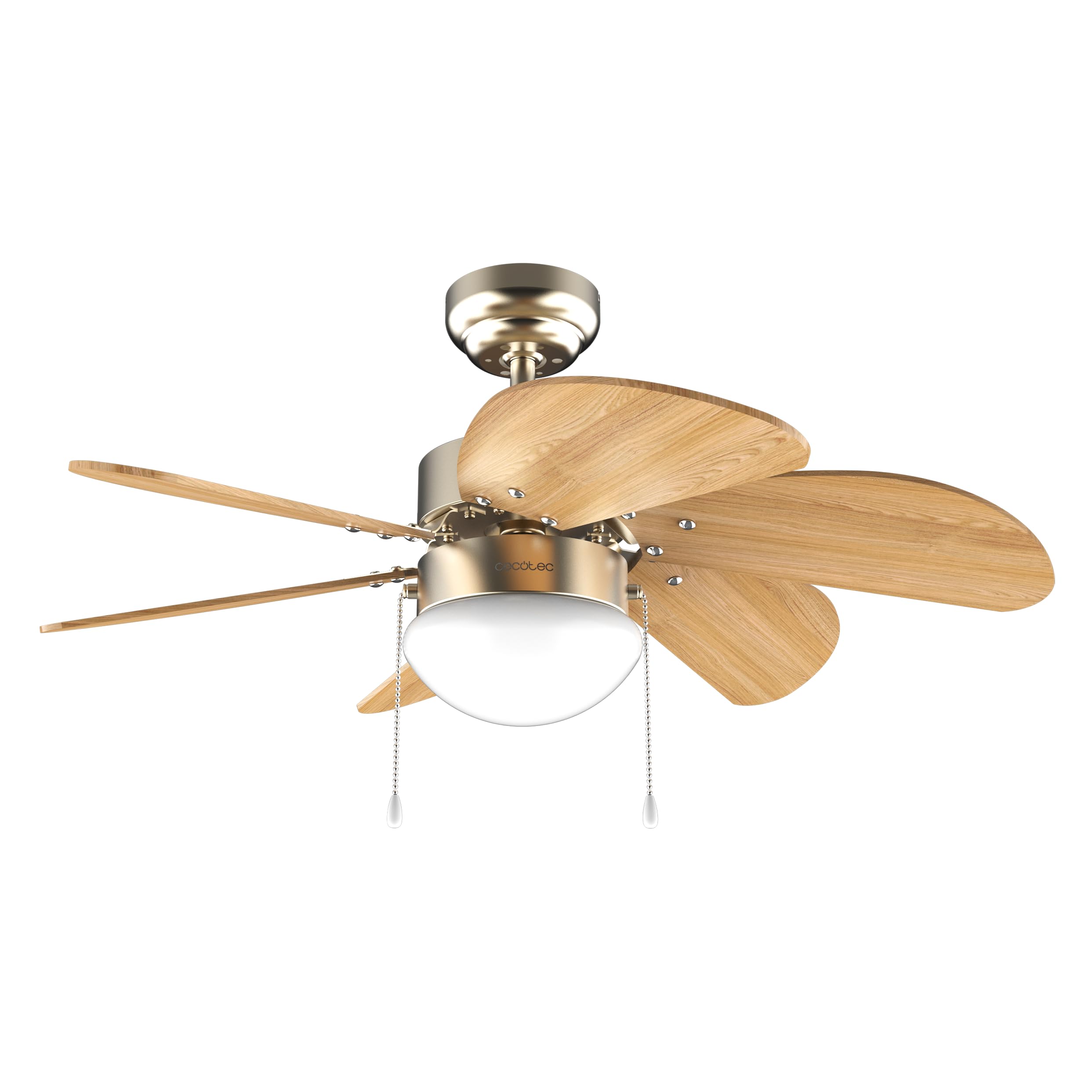 Cecotec Ventilador de Techo con Luz EnergySilence Aero 360 Gold&Wood. 50W, Diámetro 36” (92cm), 3 Velocidades, 6 Aspas Reversibles, Modo Winter-Summer, Uso sencillo, Interruptor de Cadena