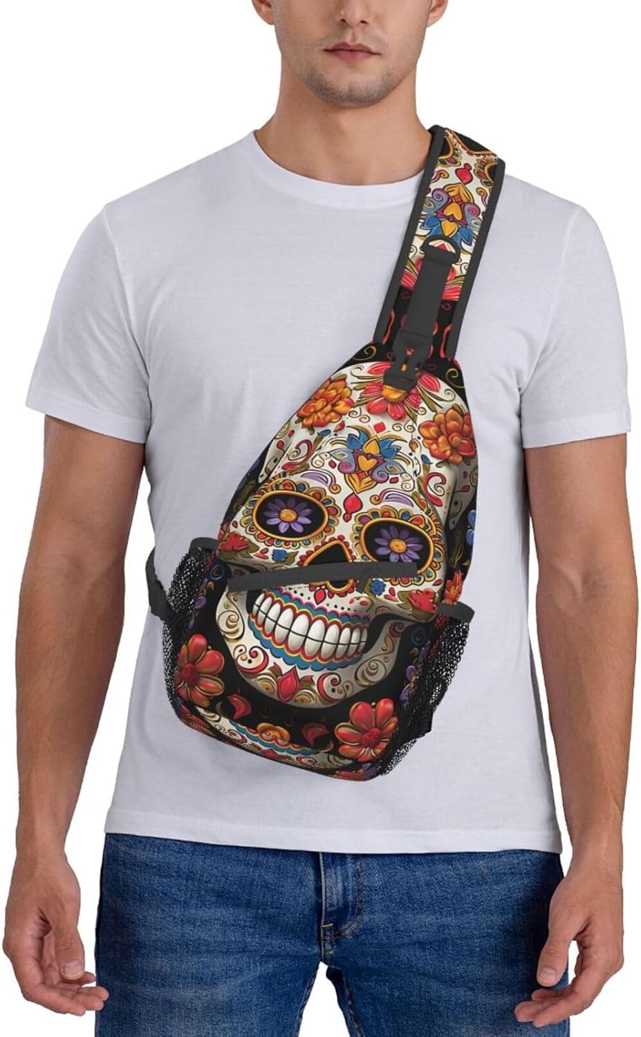 Sugar Skulls Crossbody Sling Backpack Sling Bag for Women Hiking Daypack Chest Bag Shoulder Bag