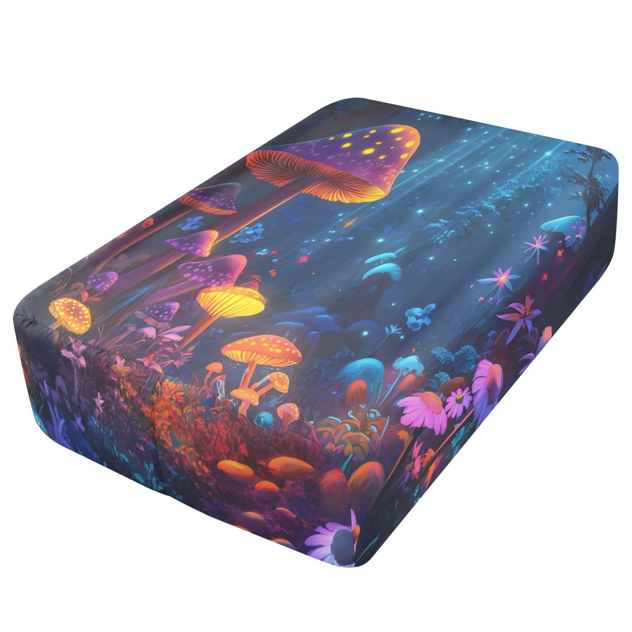 Sábana bajera ajustable tamaño individual con diseño de hongos coloridos para colchón de aire, bolsillo extra profundo de 24 pulgadas, funda suave y transpirable con apertura de válvula de