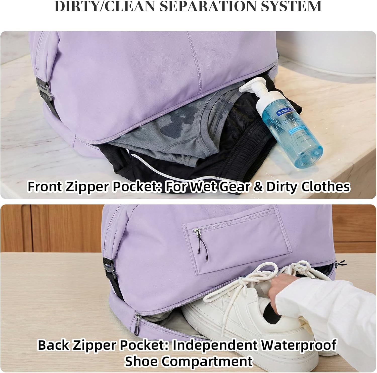 Timeet Expandable Gym Duffel Bag For Women with Yoga Mat Strap, 47L Sports Duffle Bag With Shoes Compartment&Dry Wet Pocket, Water Resistant Carry on Sports Weekend Travel Overnight Bag, Dreamy Purple