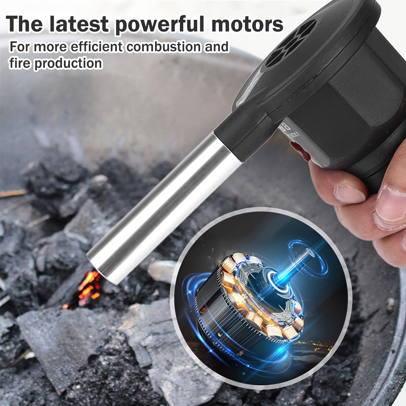 Soplador Barbacoa, Ventilador De Parrilla Portátil Alimentado Por Batería Con Control De Velocidad Del Mango Para Barbacoa Al Aire Libre, Picnic, Camping Y Senderismo