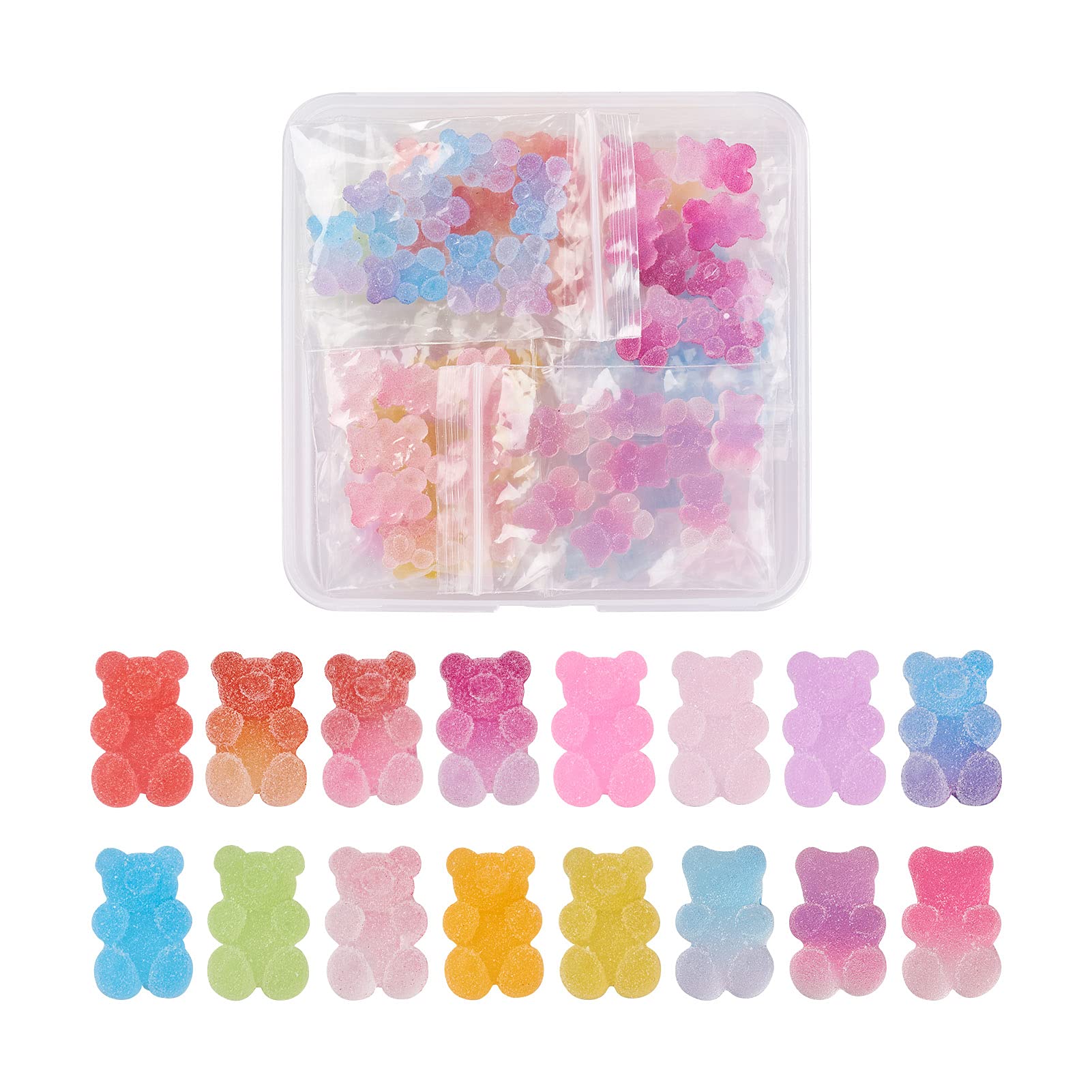 Fashewelry 160pcs/box Resin Bear Cabochons 16 Styles Opaque Gradient Imitation Sugar Flatback Gummy Bear Slime Charms for Phone Case Photo Frame Decoration Embellishments