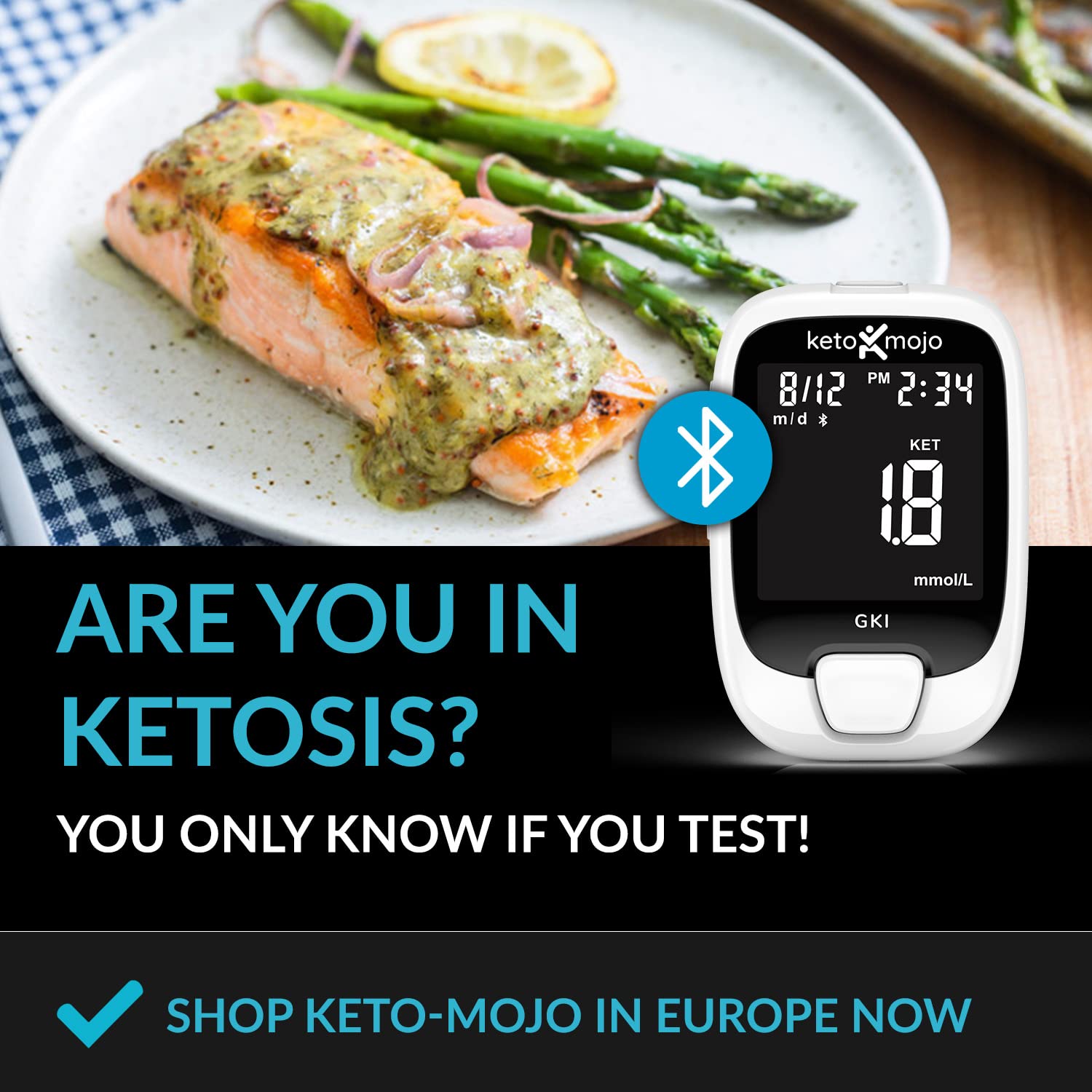 Keto Mojo Blood Ketone and Sugar Monitor, Diabetes Test Kit, 10 Ketone