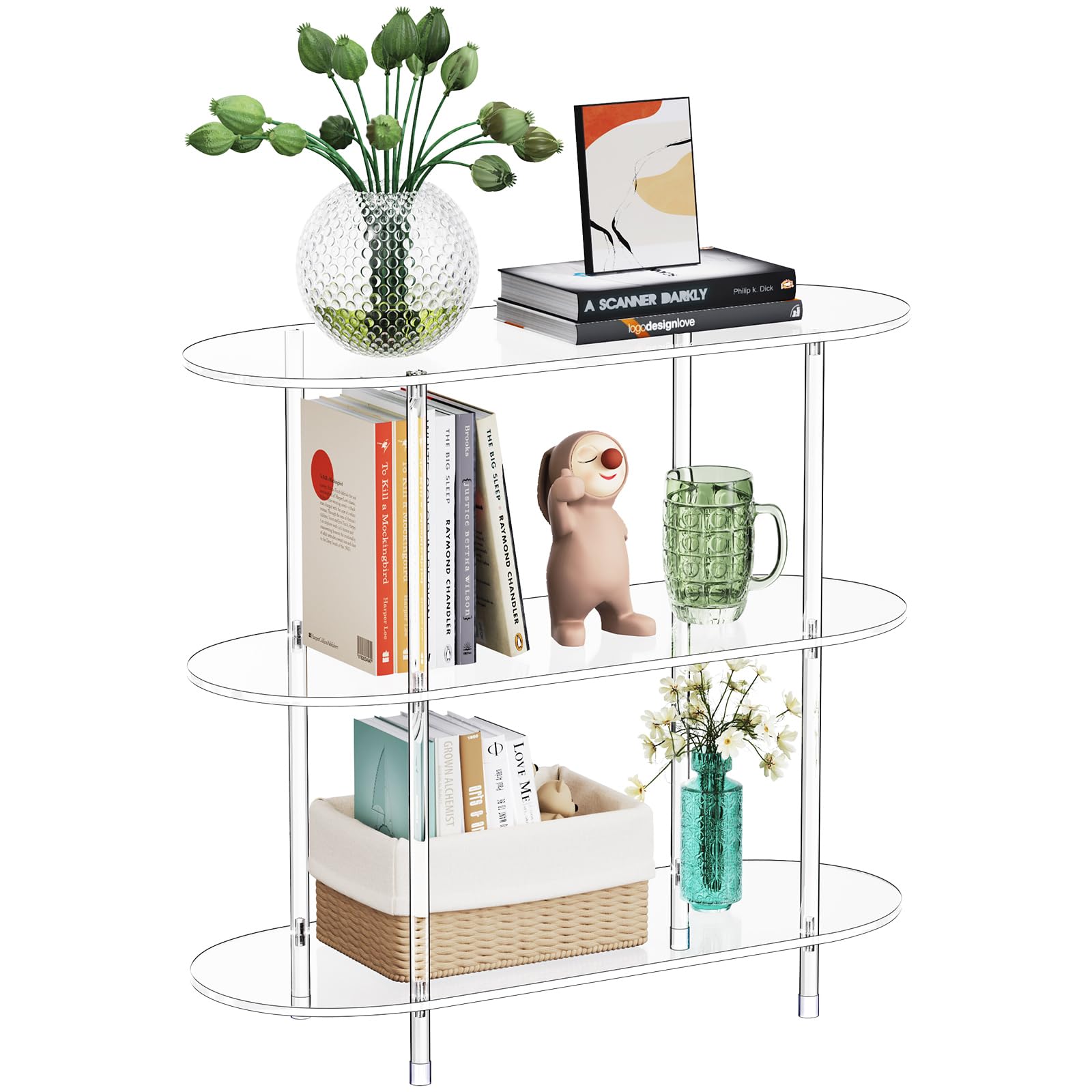 Photo 1 of Bekugee 3-Tier Oval Acrylic Bookshelf 31.5" L x 11.8" W x 27.7" H