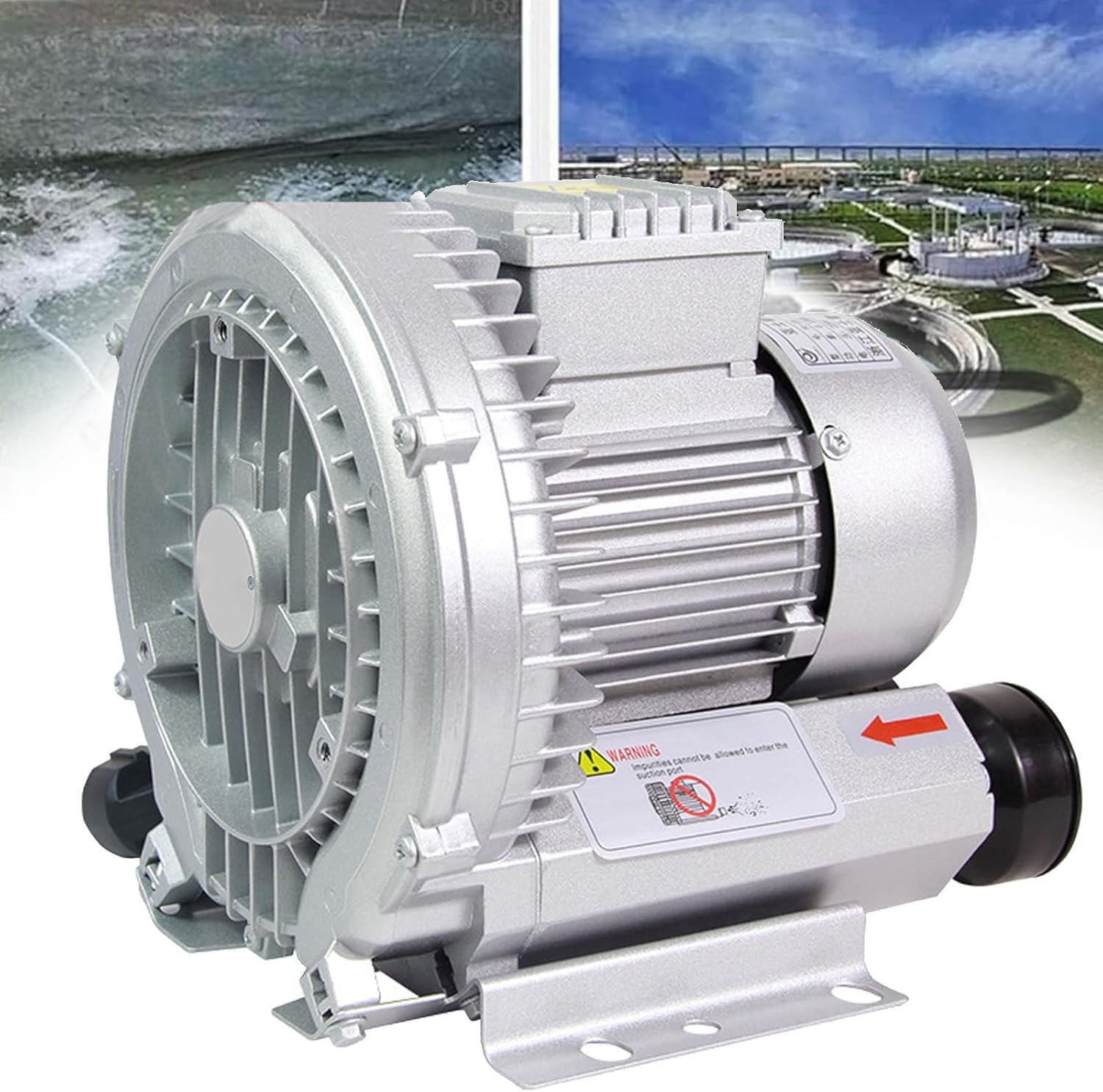 Regenerative Blower,Single Phase High-Pressure Vortex Blower,Low Noise/High Air Volume,Gas Ring Turbine for Air Blowing Or Suction for Sewage Aeration Aquarium 250W/0.34PS