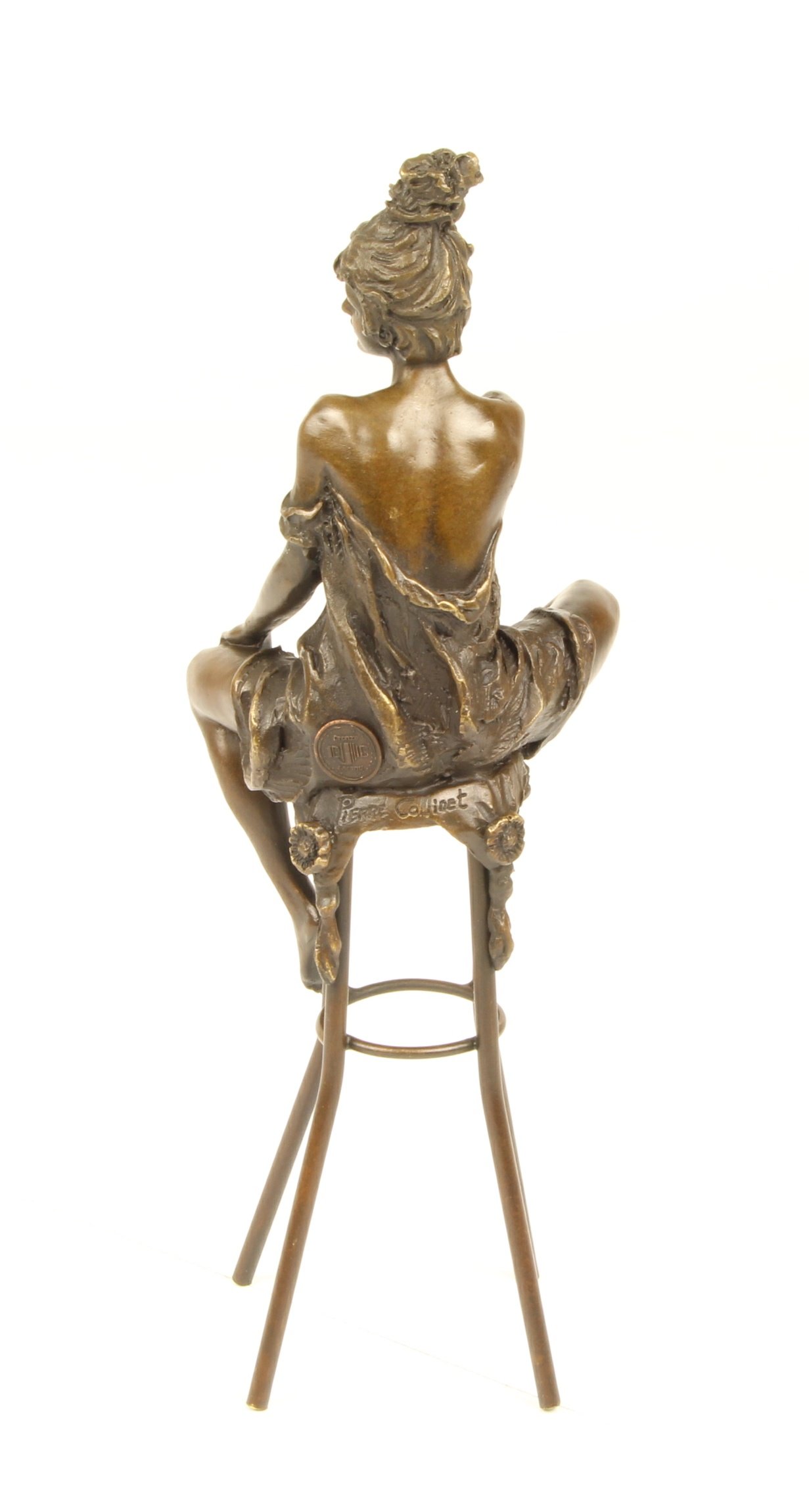 Moritz Bronzefigur Elegante Dame auf Barhocker Gold Bronze Skulptur 27,8 cm | Kunstguss, bekleidete Damenfigur, goldfarbene Optik, Sammlerstück, Wohnzimmer, Vitrine, Regal, Geschenkidee, Standdeko