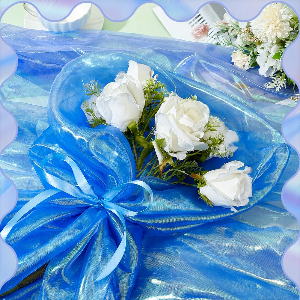 AHANDMAKER Transparenter Schillernder Organza-Stoff, 59,11 cm Breit, {9},{1} m, Vorgeschnittene, Seidig Glänzende Organza-Stoffe Für Glänzenden Fotohintergrund, Hochzeitskleid, Heimwerkerbedarf – Blau