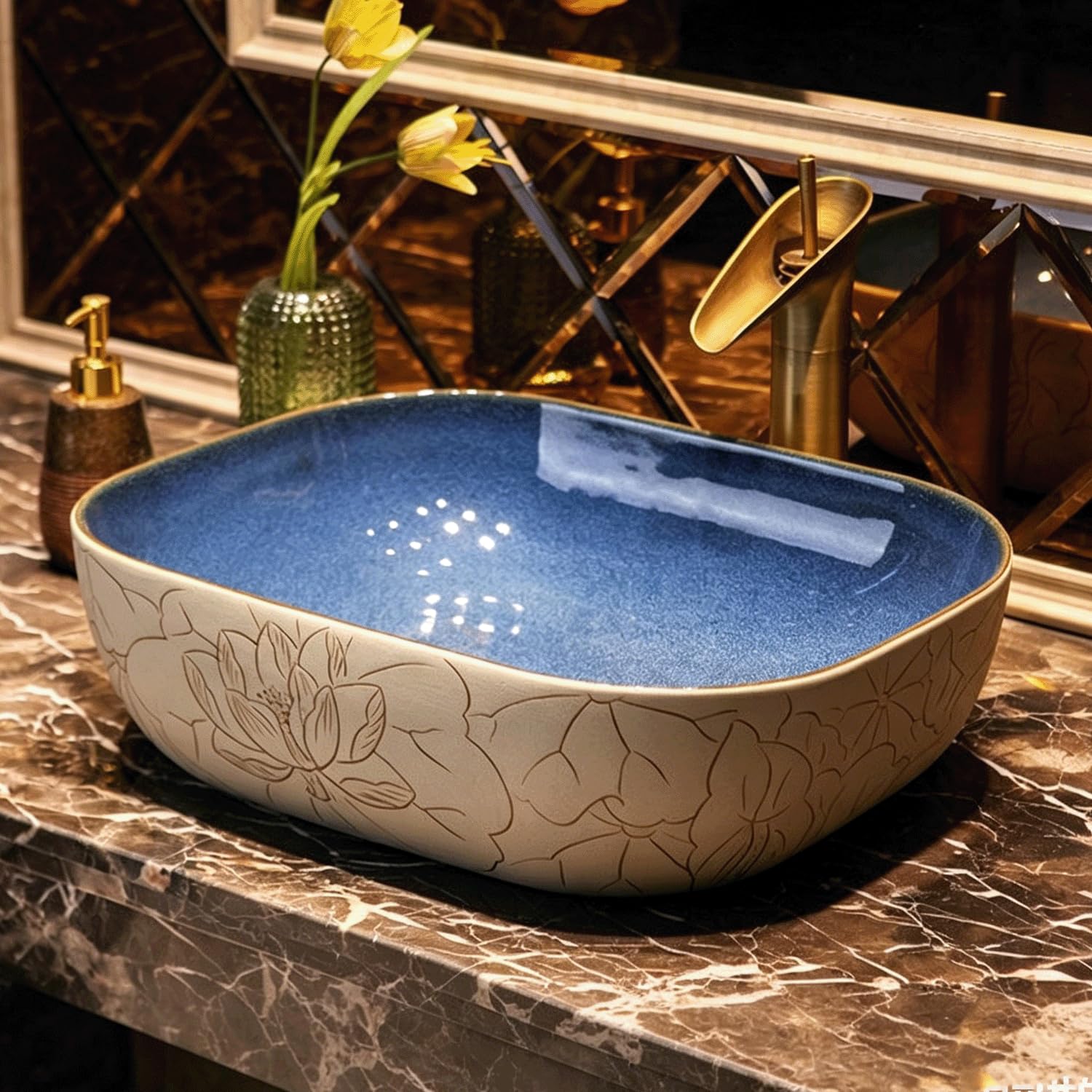 QjxSXLFSX Bathroom Vessel Sink, Ceramic Vessel Sink,making it easy to clean,and the edges are rounded,for Bathrooms and Homes .,C,49×38×14cm