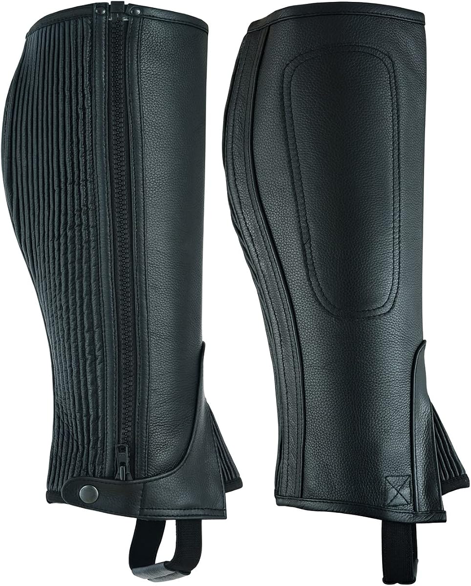 Unisex Adult Top Grain Cow Hide Leather Half Chaps Black and Brown