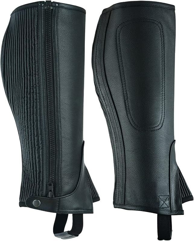 Unisex Adult Top Grain Cow Hide Leather Half Chaps Black and Brown
