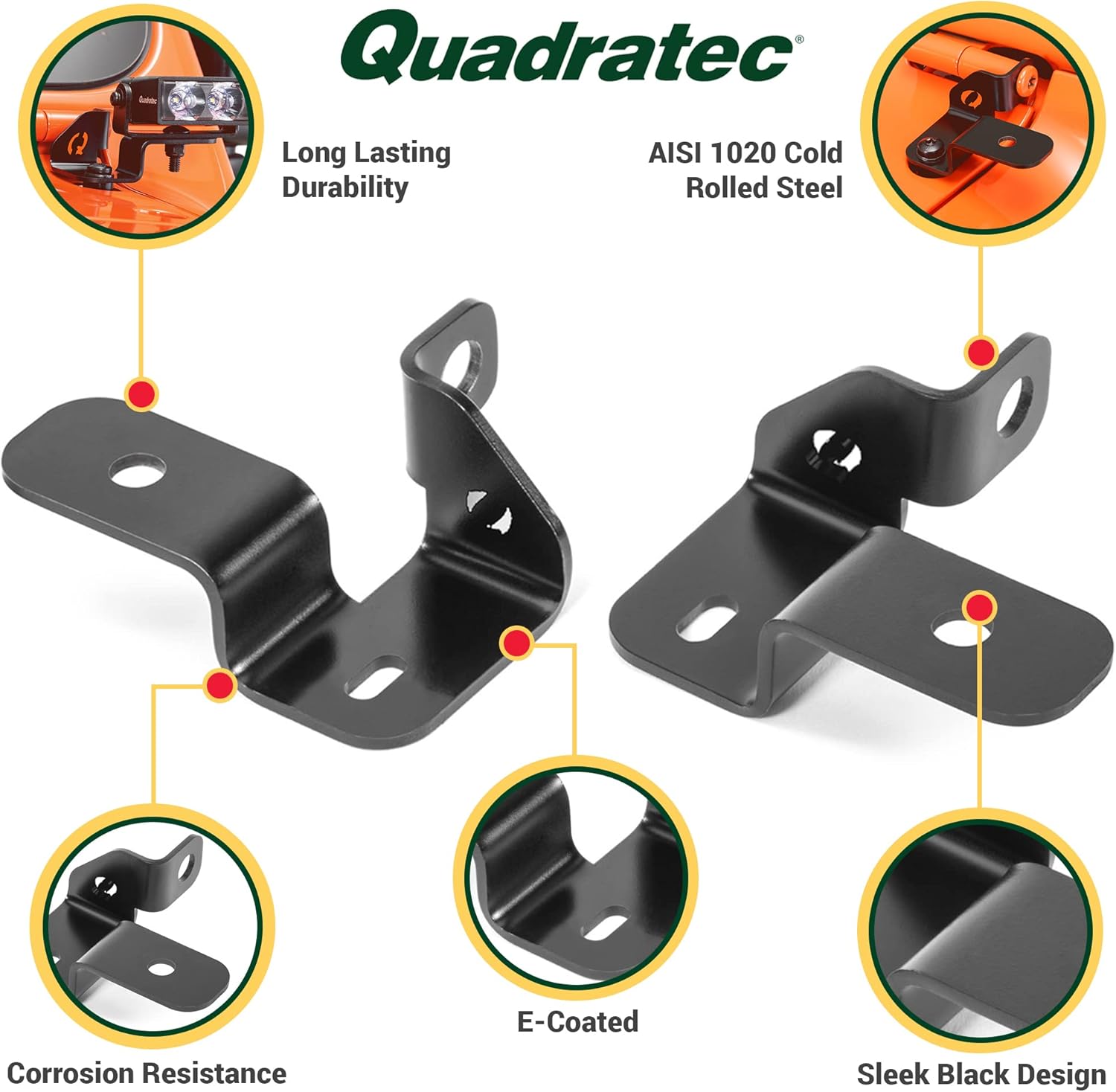 Quadratec Windshield Hinge Mount Light Brackets - Fits Jeep Gladiator JT, Wrangler JL & JLU 2018-2022 - No Drilling or Modifications Needed