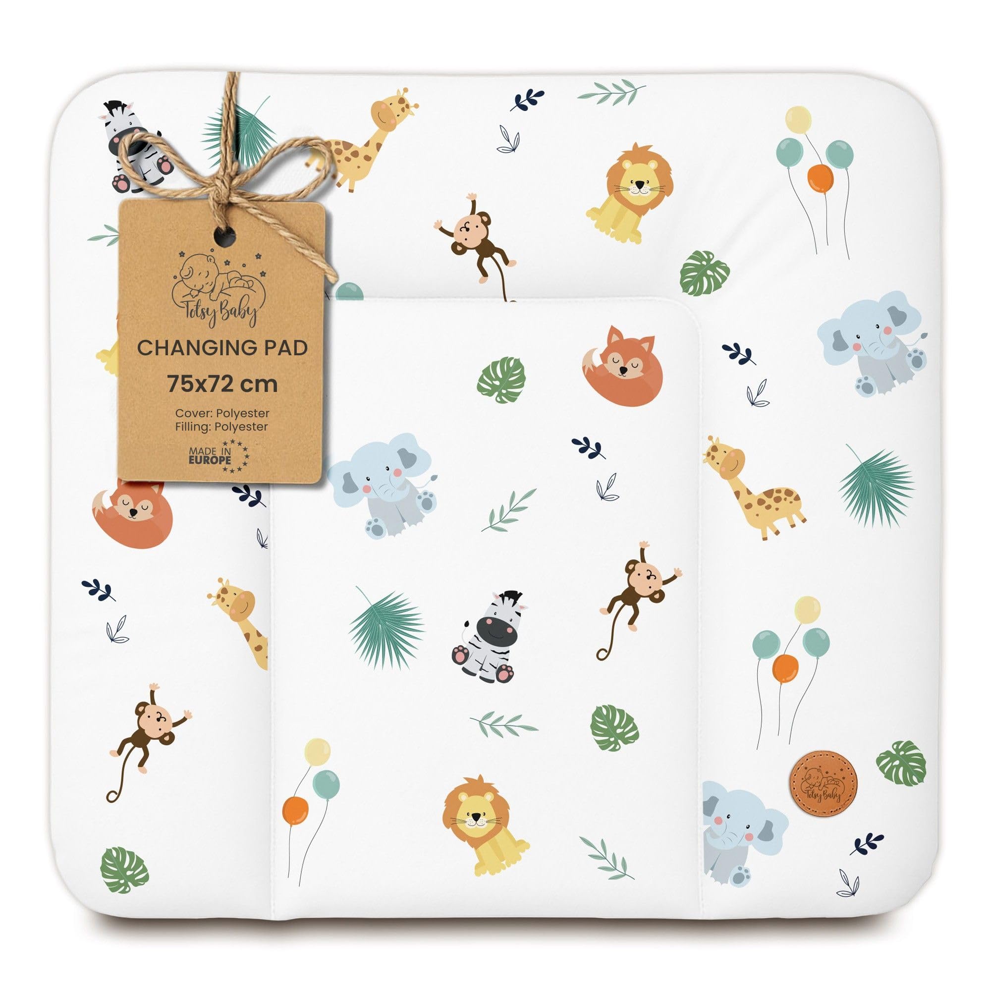 Changing pad wipeable and Waterproof 75x72 cm - Changing mat to Place on Changing Table, Changing top, Changing Dresser, or Washing Machine, Changing mat 75 x 72 Safari
