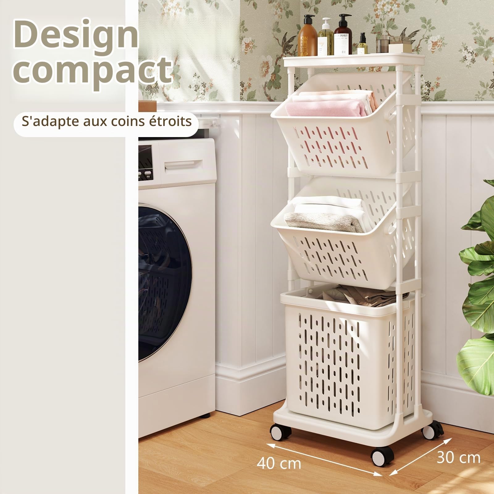 COSTWAY Panier Linge Sale 3 Compartiment, Bac à Linge à Roulettes Verrouillables, Meuble Linge Sale, Panier a Linge Amovible avec Poignée pour Salle de Bain, Buanderie, 40 x 30 x 112 cm