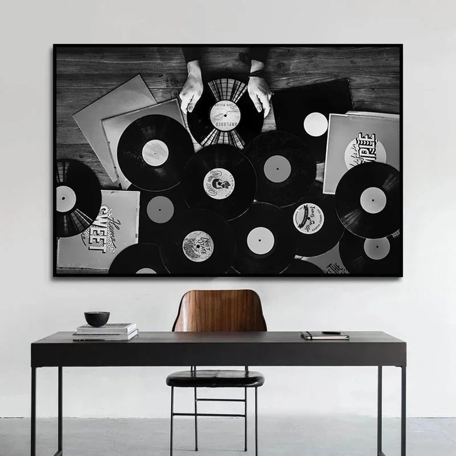 ZHAOLIN Vintage płyty winylowe plakaty muzyka słuchawki gitara wydruki CD płótno obraz sztuka ścienna obraz do pokoju dekoracja domu 70 x 100 cm (28 x 39 cali) bez ramy