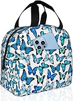 Vista 1 de Lonchera térmica para mujer con estampado de mariposa azul, térmica, impermeable, reutilizable, con bolsillo grande para el trabajo, oficina, picnic