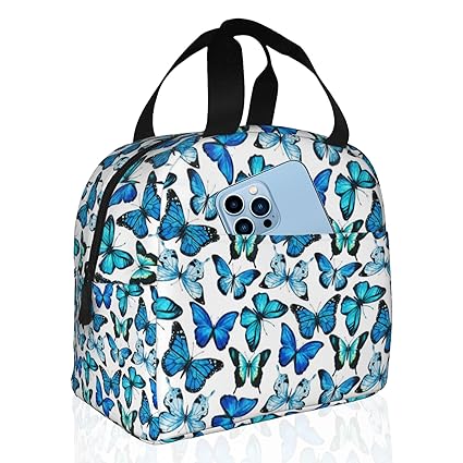 Lunch Bag Blue Butterfly Lunchbox Insulated Large Capacity Freezable Cooler Thermal Reusable Waterproof Cute Lunch ToteLunch Tote Bag for Women Men Teen Girls Work School Picnic