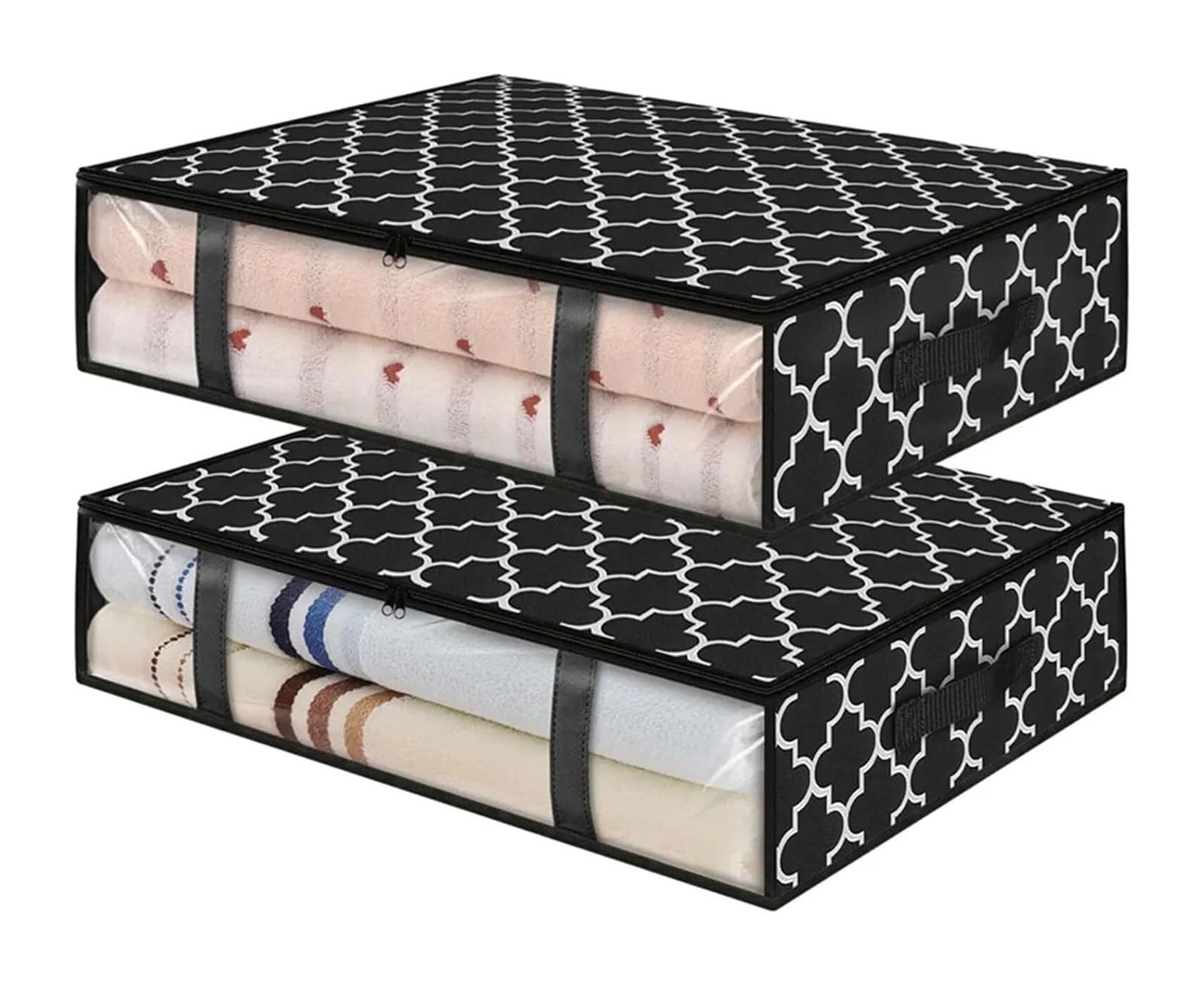 FCfpxwtz Clothes Storage Bags, Under Bed Shoe Storage Box 2 Pack 40L Non-Woven Zipper Reinforced Handles Black Grey(Black)