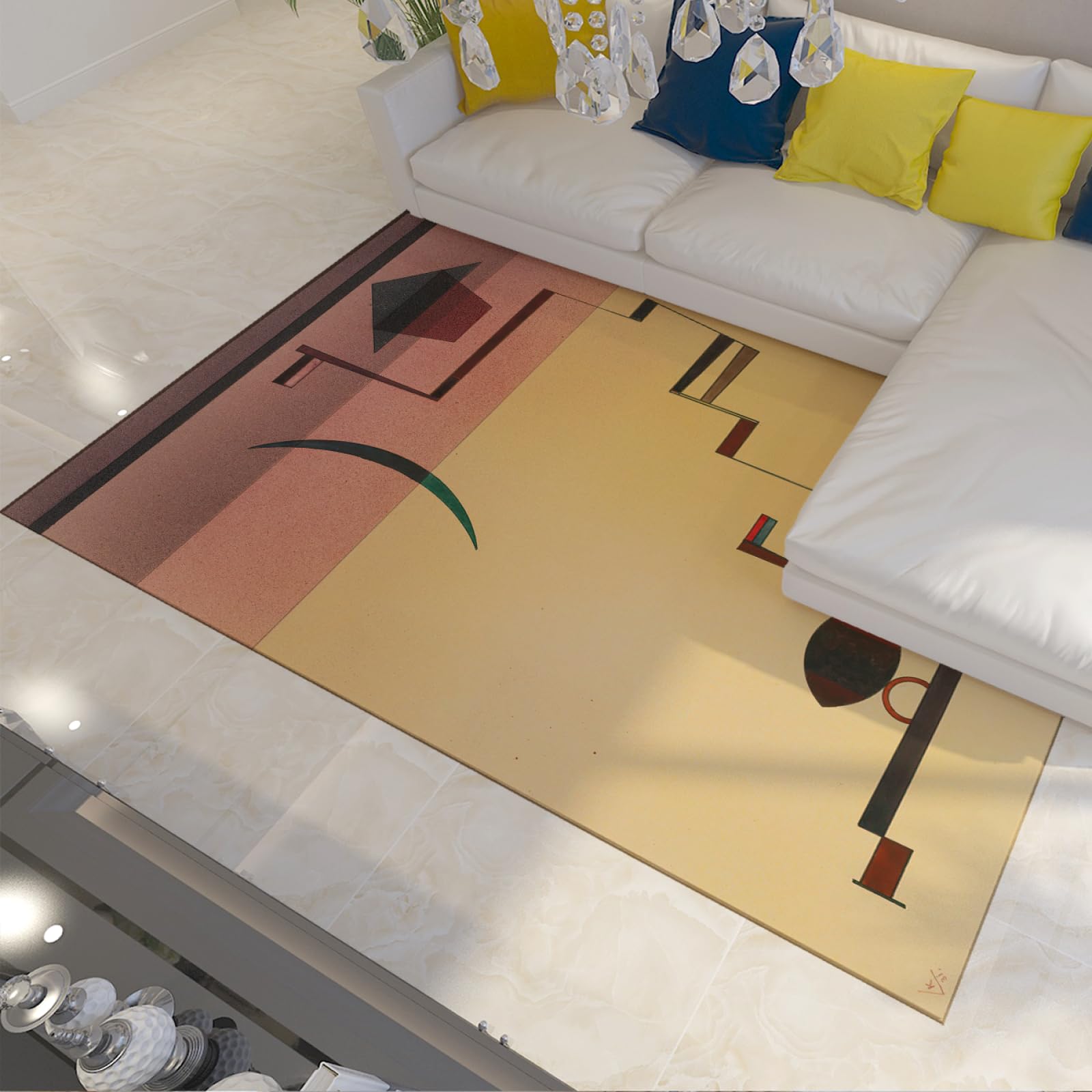 Tapis dessin animé abstrait antidérapant au motif géométrique simple et épuré