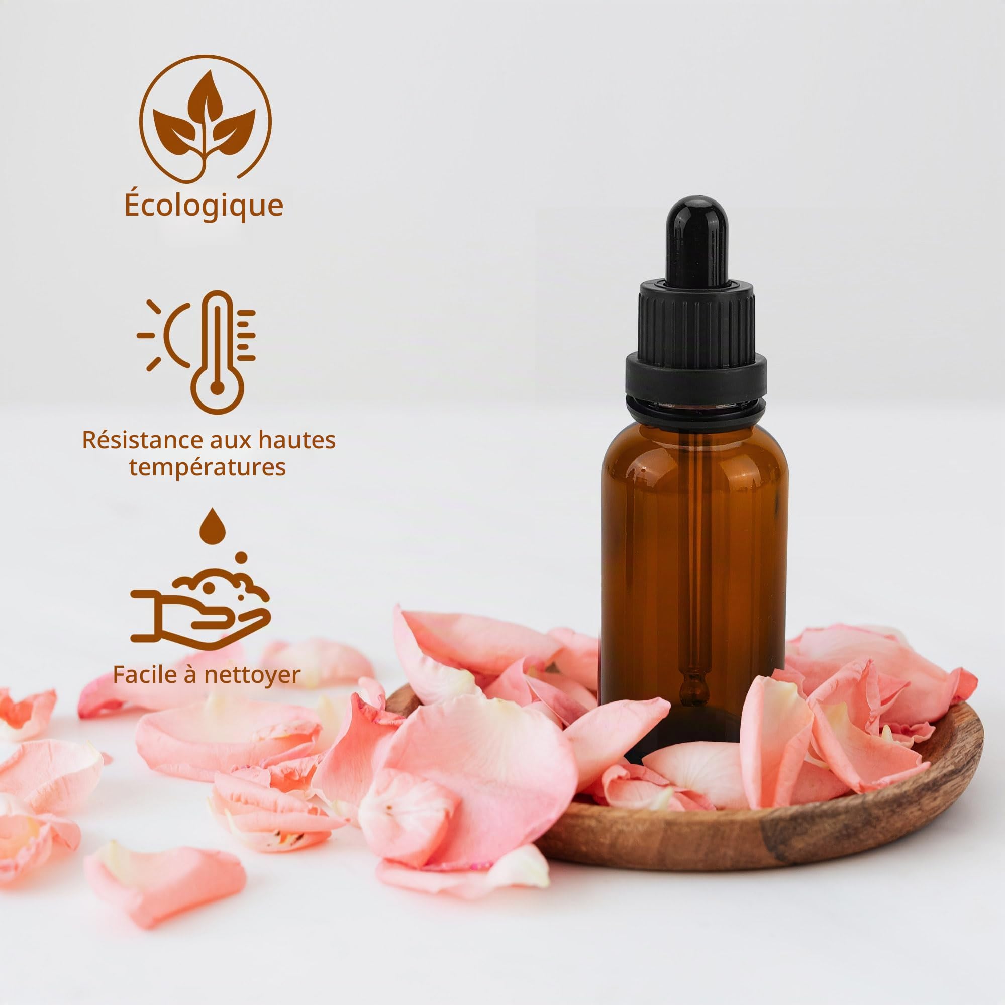 Lot de 40 flacons compte-gouttes en verre ambré rechargeables, 30 ml avec pipette pour huiles essentielles, parfums, mélanges