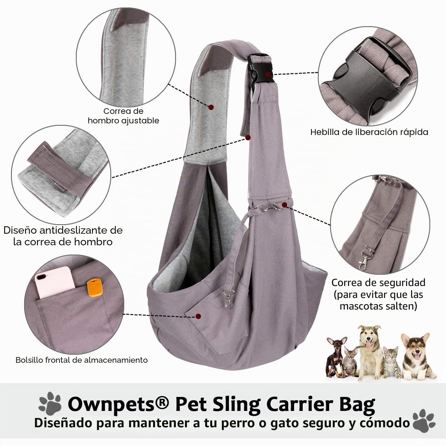 AGPTEK Bolsos para Mascotas Transportín para Perros Bandolera Correa de Hombro Pet Carrier Dog Hand Sling Carrier Acolchada Carga Ajustable Tote Bag con Bolsillo Delantero Puppy Carrier
