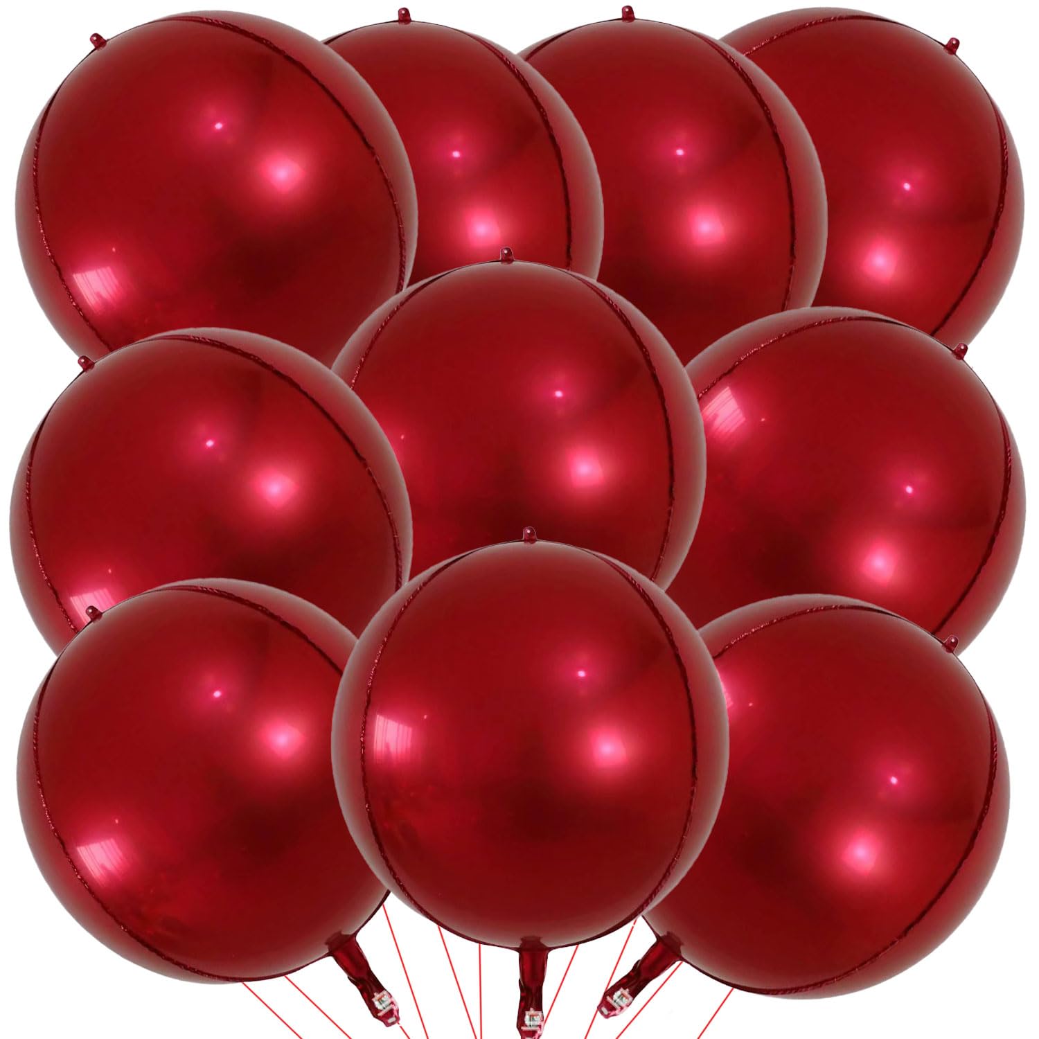 KALOR 10 Pcs 22 Inch Burgundy Red Mylar Balloons, Large 4D Giant Round Foil Balloon Big Mirror Metallic Balloons for Birthday Party Baby Shower Gender
