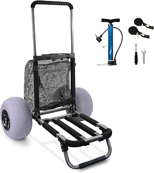 Beach Fishing Cart, Utility Beach Dolly Foldable Trolley with 12 Inch Big Balloon Wheels for Sand