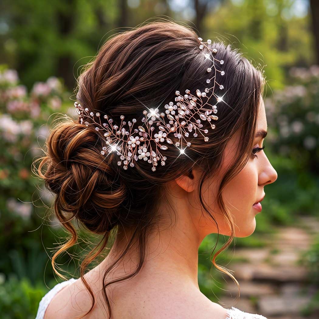 Rose Gold Crystal Headband Wedding Bridal Hair Vine Pearls Rhinestones Amazon.com : Catery Rhinestone Headpiece Rose Gold Pearl  main image 3