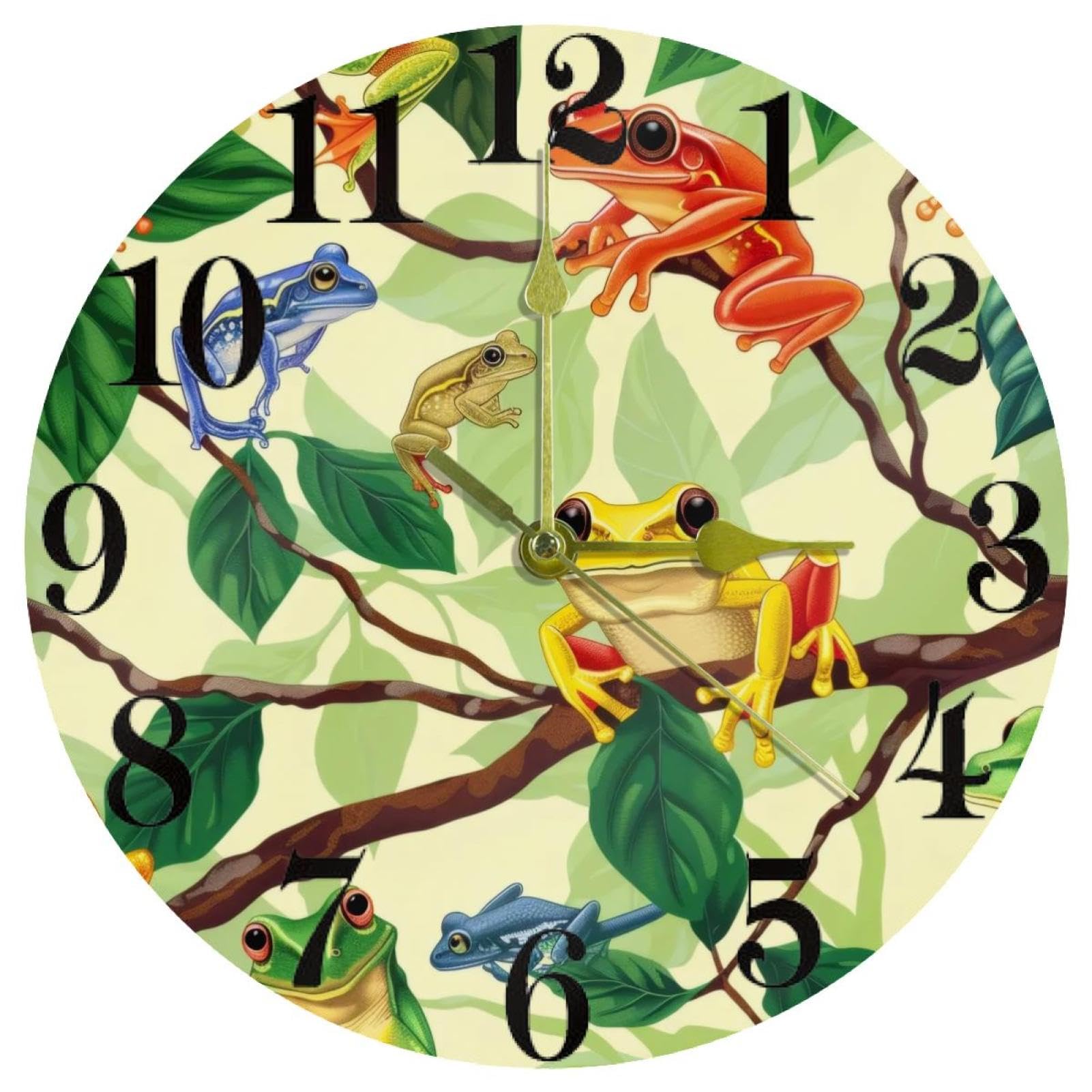 Horloge murale grenouilles colorée ronde silencieuse à quartz pour cuisine et bureau de 30 cm