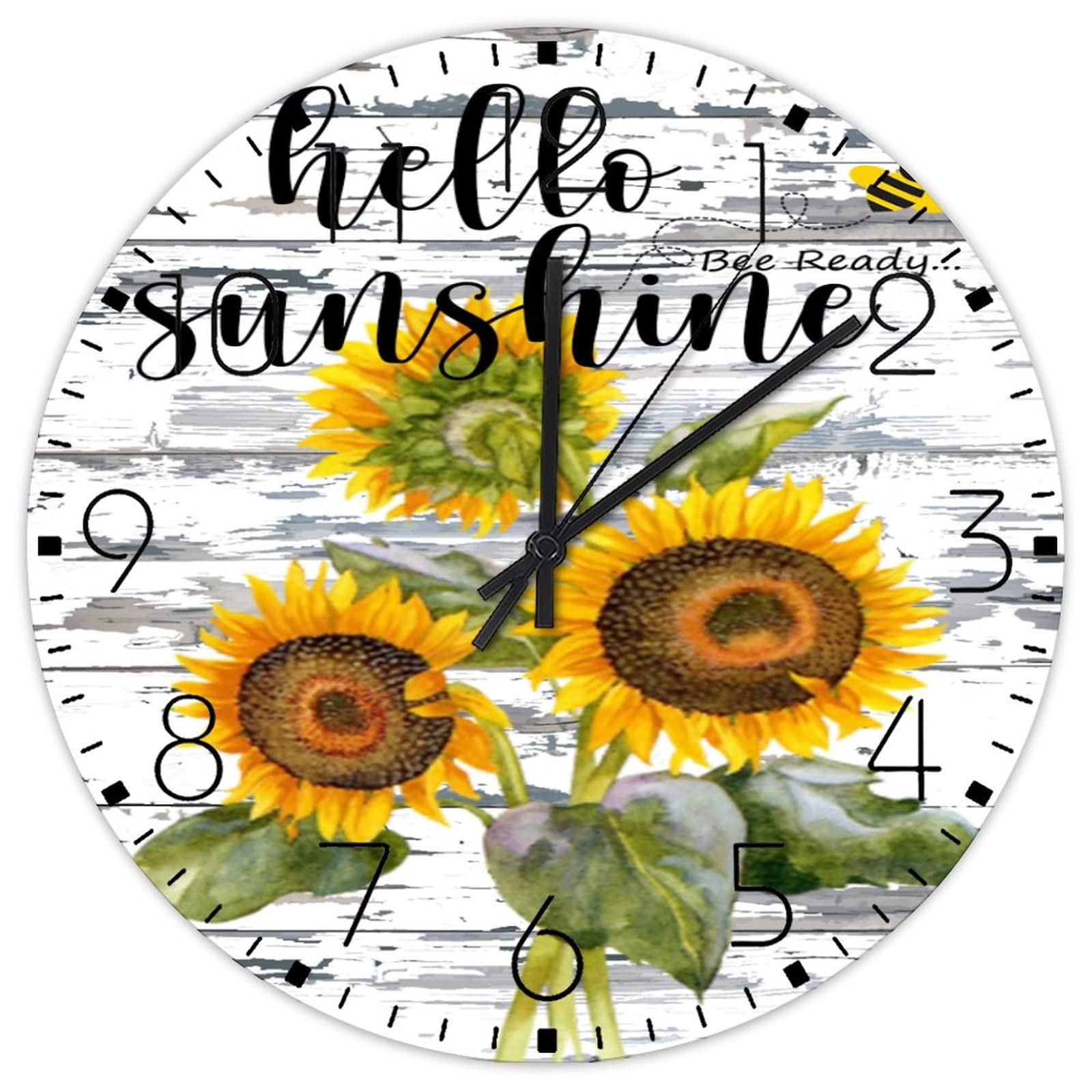 Horloge murale en bois motif tournesol pour decoration loft et cheminee