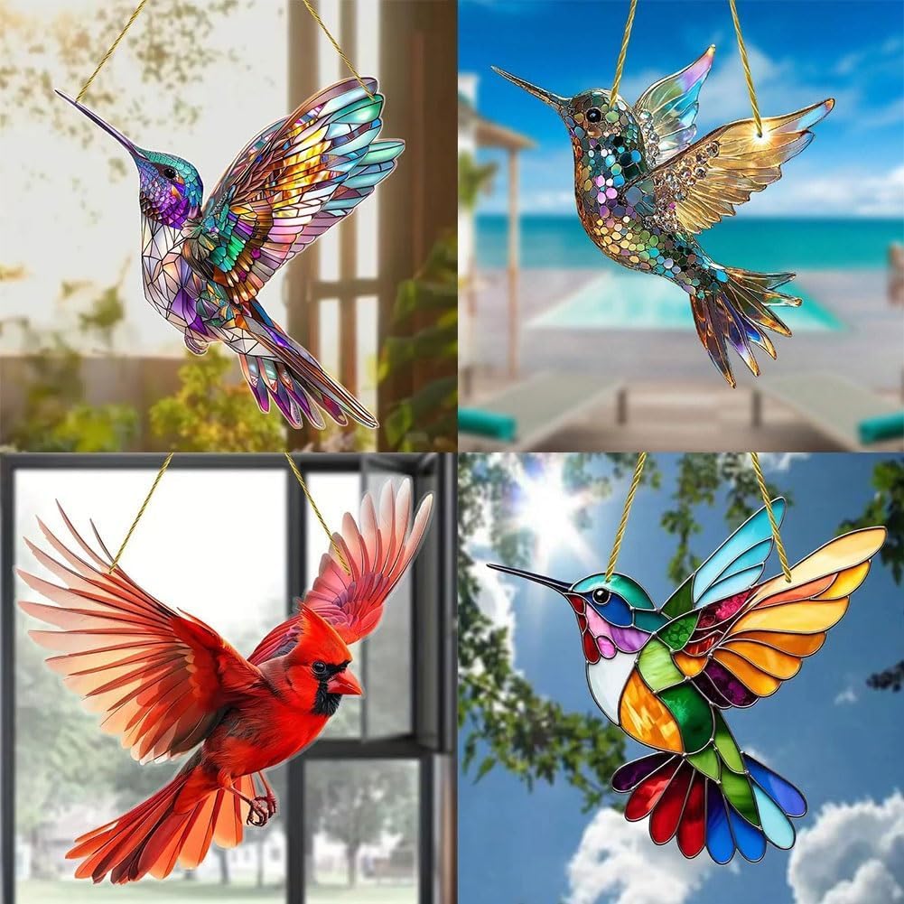 Opohaome Kolibri Buntglas-Sonnenfänger – Handbemalt, 16,5 X 16,5 Cm, Mit Saugnapf, Für Fensterdekoration